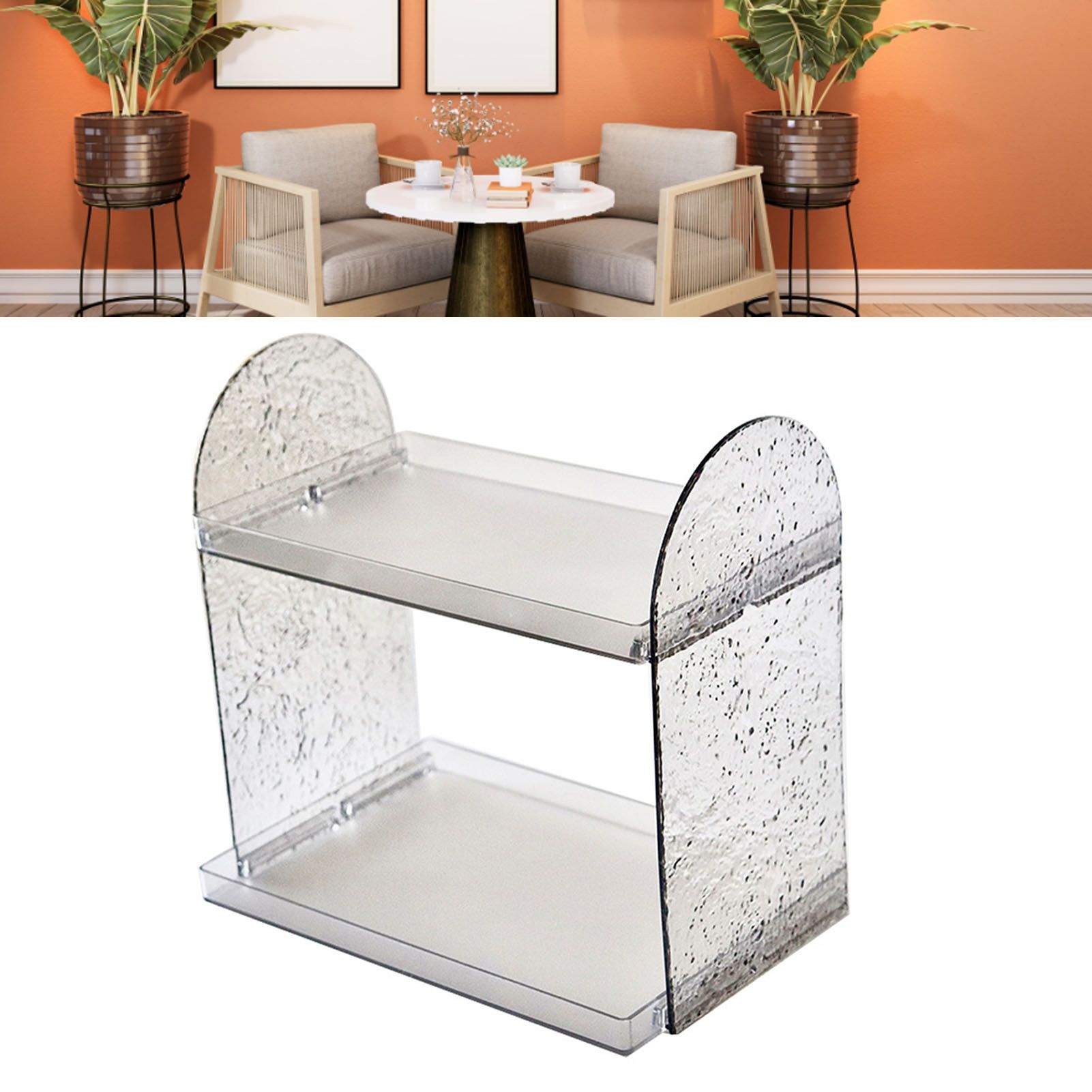 2 Tier Desk Organizer Double Layer Storage Rack Transparent Desktop Stand Holder for Stationery Cosmetic Transparent Grey - Image 8
