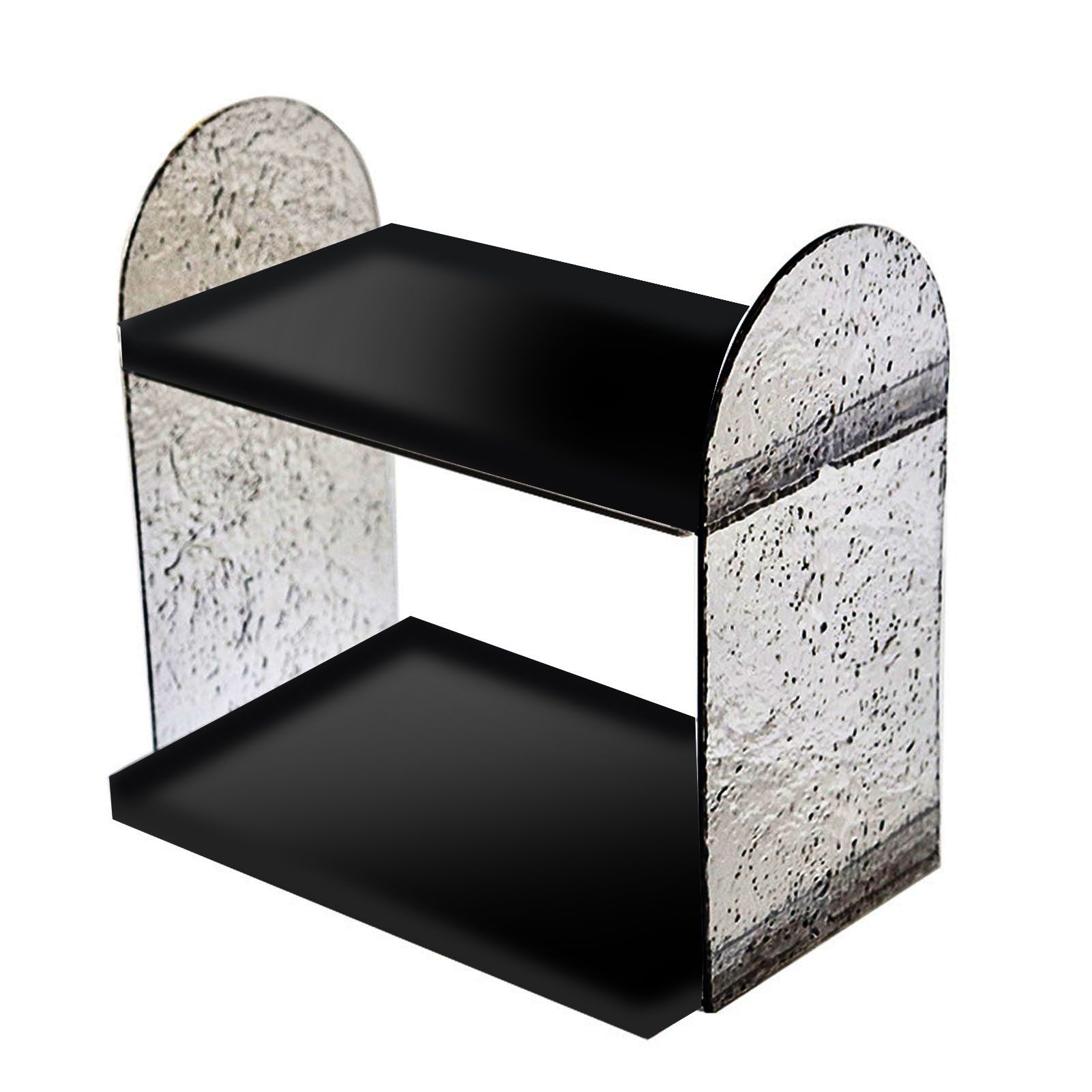 2 Tier Desk Organizer Double Layer Storage Rack Transparent Desktop Stand Holder for Stationery Cosmetic Glossy Black - Image 1