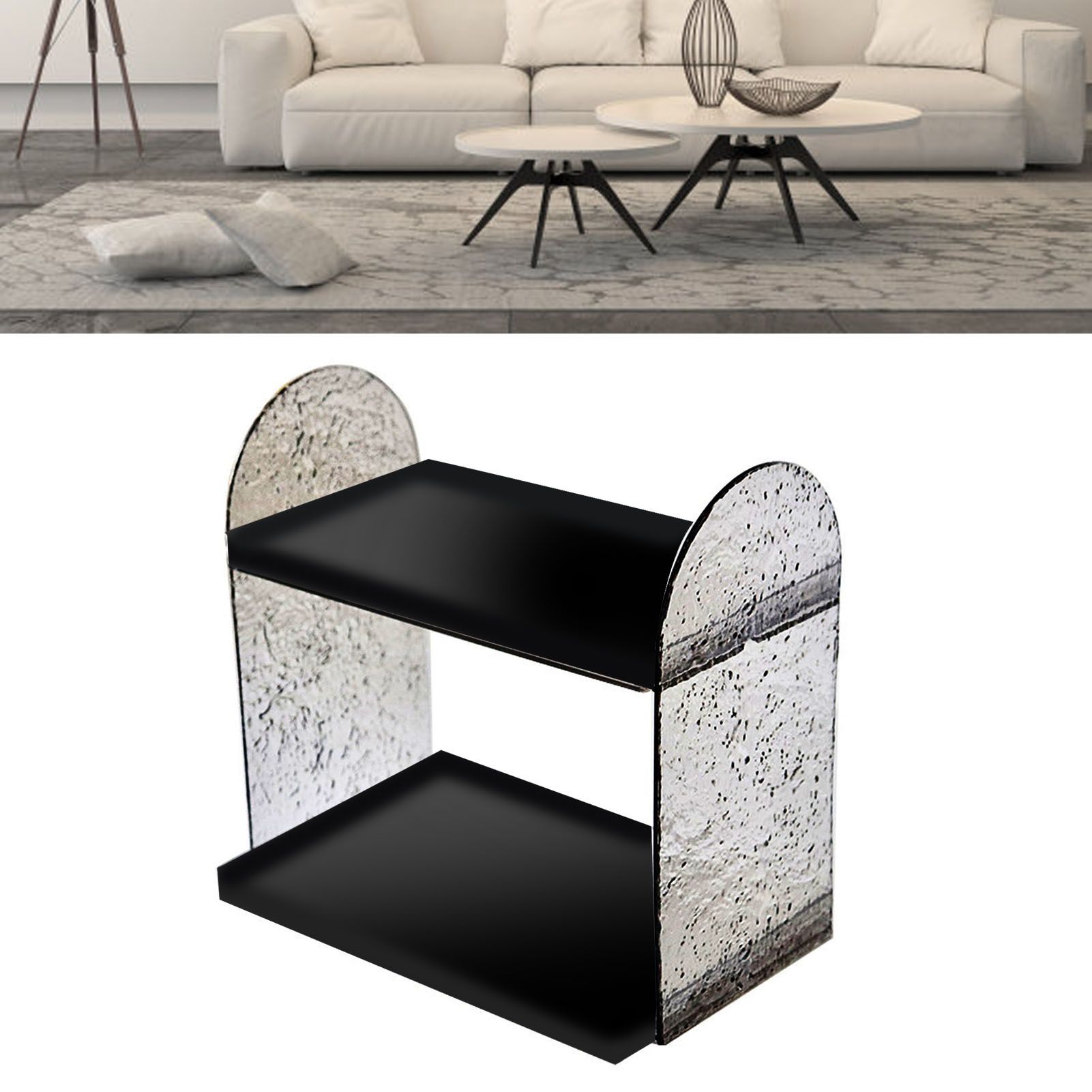 2 Tier Desk Organizer Double Layer Storage Rack Transparent Desktop Stand Holder for Stationery Cosmetic Glossy Black - Image 5