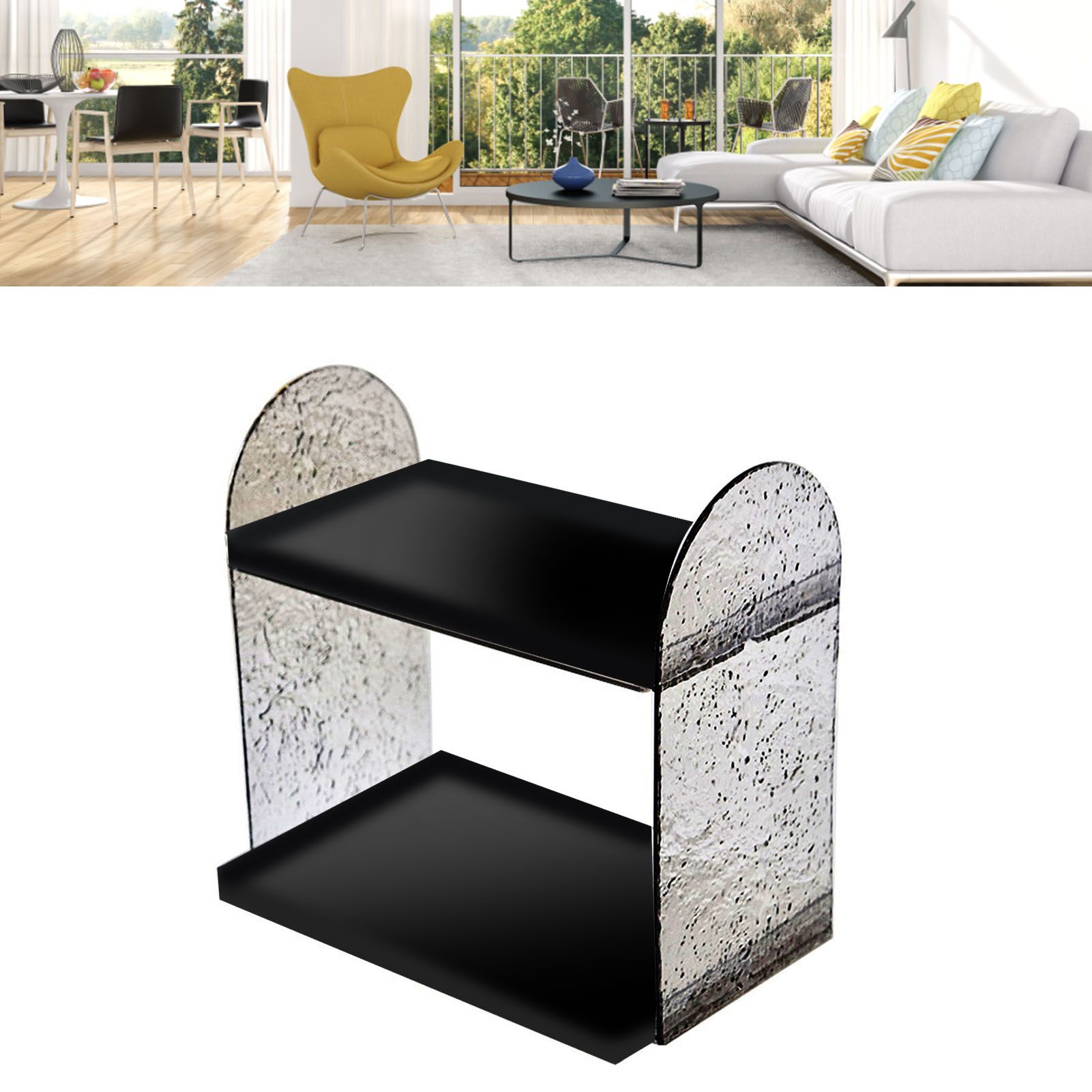 2 Tier Desk Organizer Double Layer Storage Rack Transparent Desktop Stand Holder for Stationery Cosmetic Glossy Black - Image 6