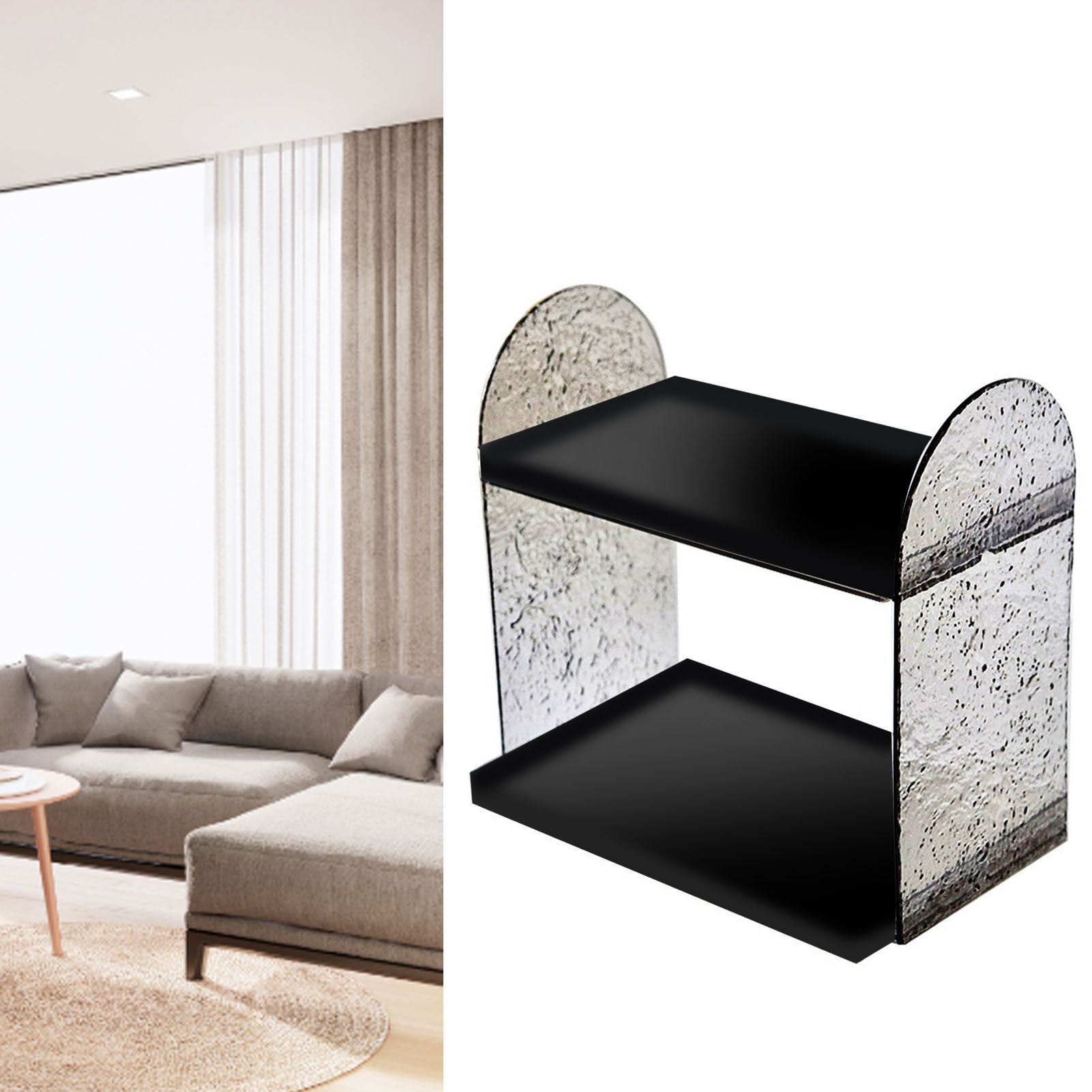 2 Tier Desk Organizer Double Layer Storage Rack Transparent Desktop Stand Holder for Stationery Cosmetic Glossy Black - Image 7