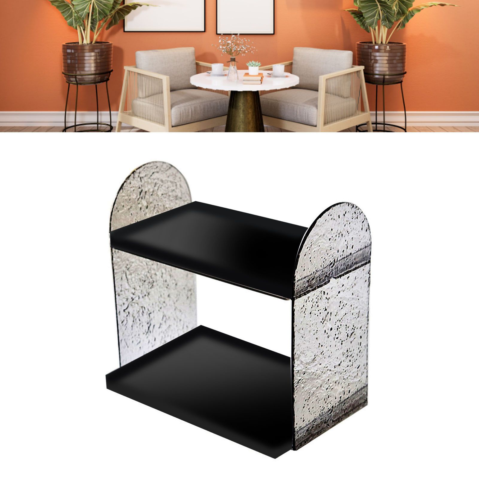 2 Tier Desk Organizer Double Layer Storage Rack Transparent Desktop Stand Holder for Stationery Cosmetic Glossy Black - Image 8