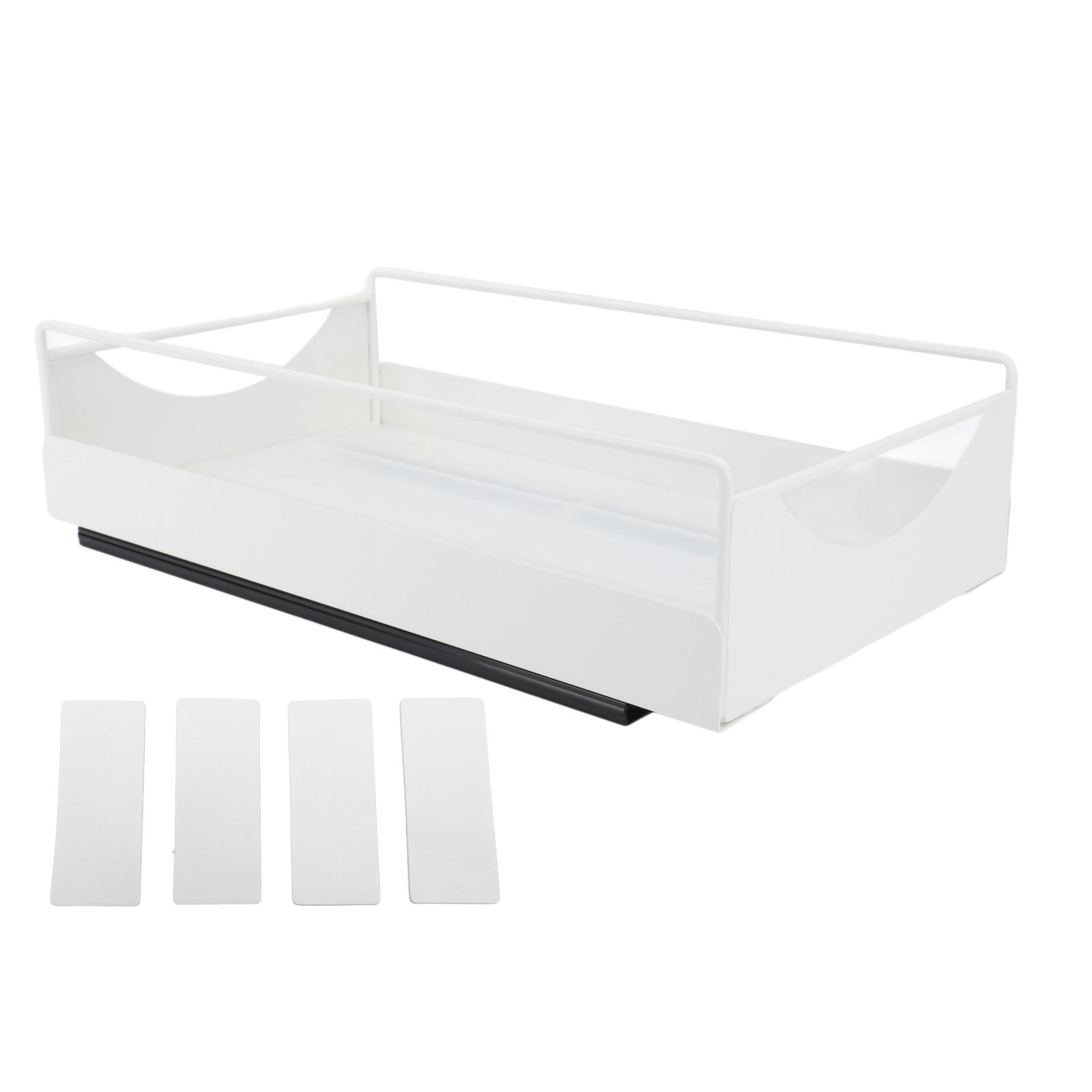Pull Out Cabinet Organizer Carbon Steel Smooth Sliding Silent Slide Out Pantry Shelves for Bathroom Wardrobe White M 227x401x85mm - Image 1