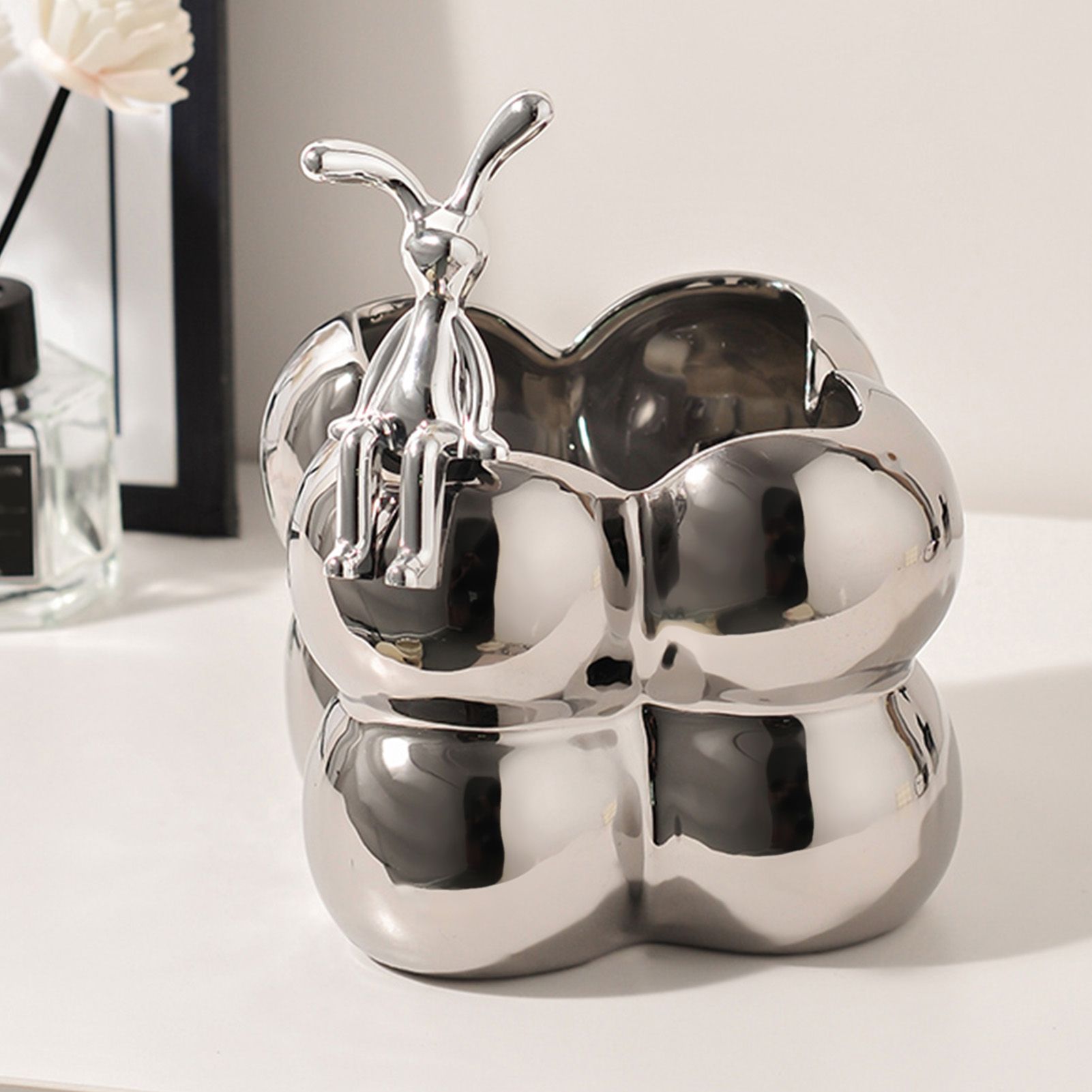 Storage Box Ceramic Modern Exquisite Rabbit Shape Decoration Multi Purpose Organizer Box for Cosmetics Keys Home Decor Silver - Image 5