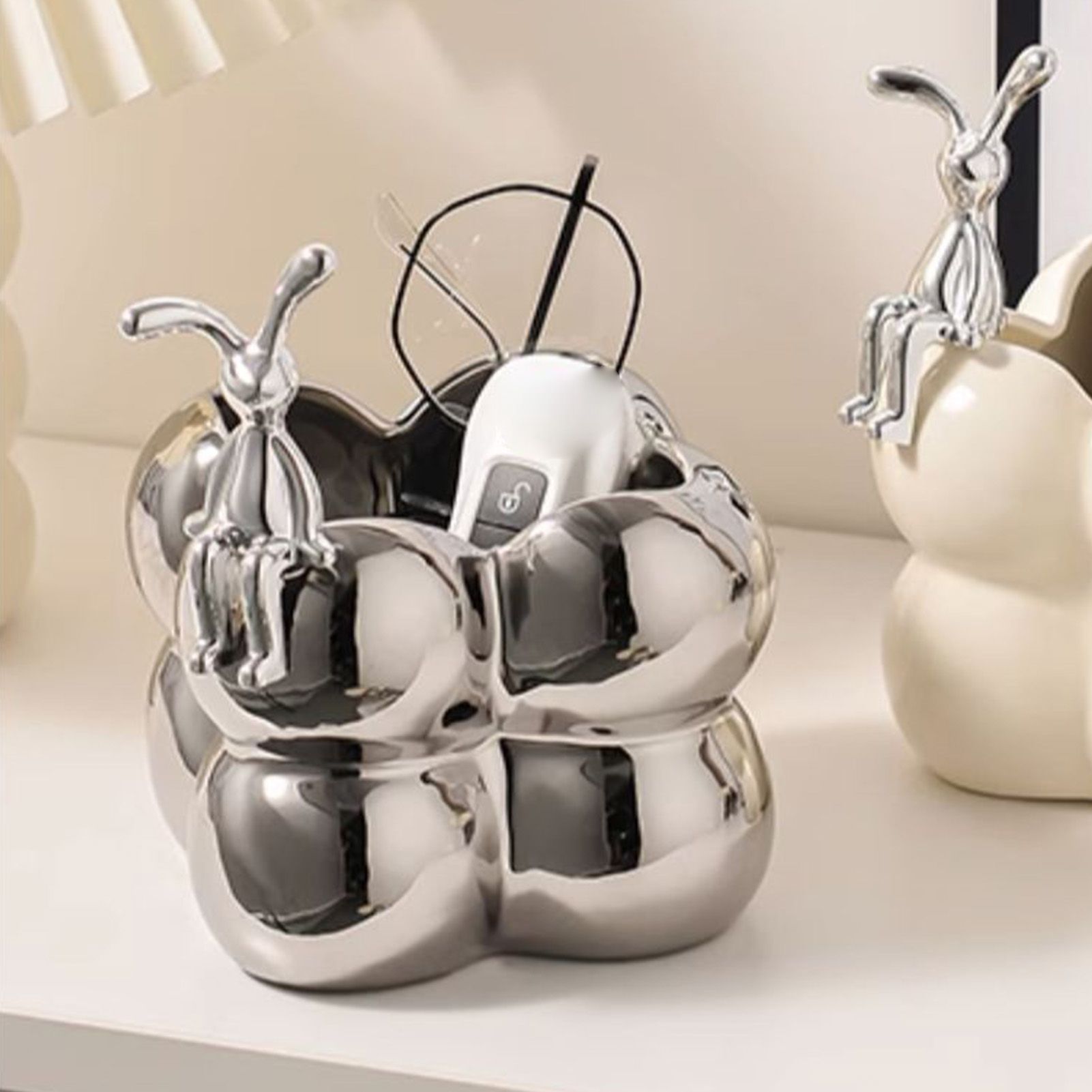 Storage Box Ceramic Modern Exquisite Rabbit Shape Decoration Multi Purpose Organizer Box for Cosmetics Keys Home Decor Silver - Image 8