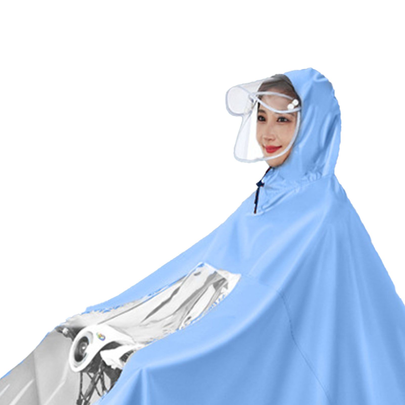 Electric Motorcycle Rain Cape Extended Full Body with Helmet Rainstorm Proof for Mobility Scooter Bicycle Cycling Sky Blue XXXXL - Image 7