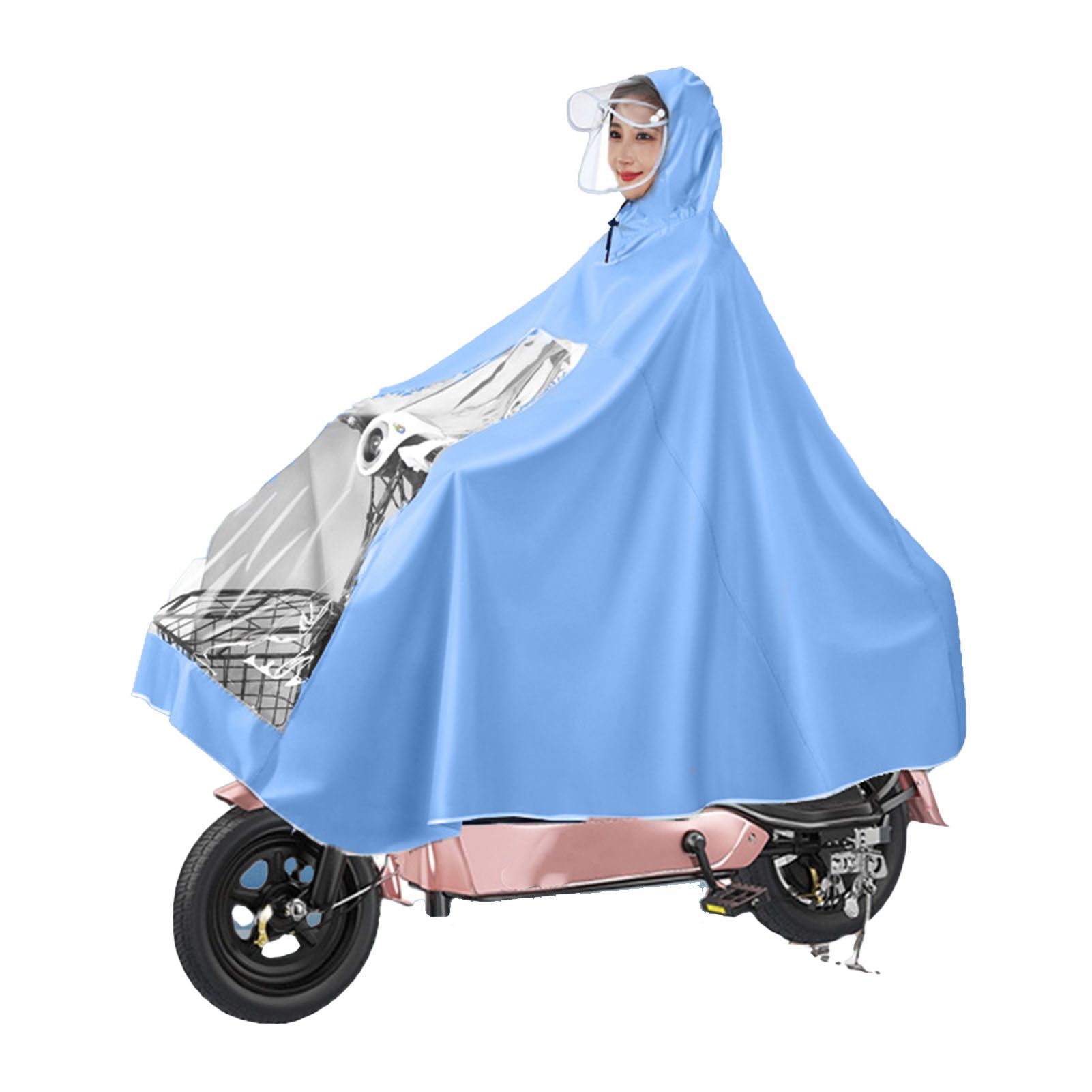 Electric Motorcycle Rain Cape Extended Full Body with Helmet Rainstorm Proof for Mobility Scooter Bicycle Cycling Sky Blue XXXL - Image 1