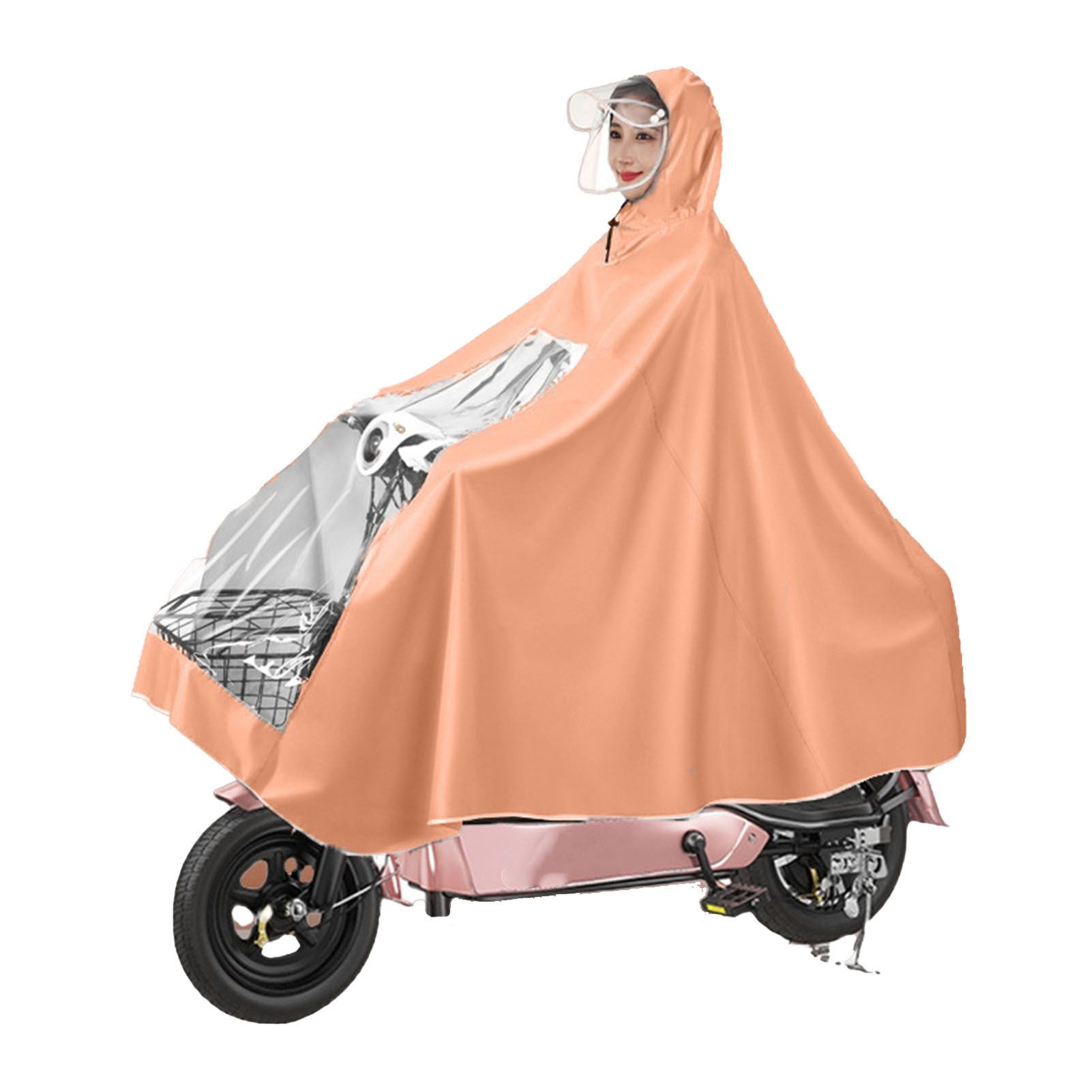 Electric Motorcycle Rain Cape Extended Full Body with Helmet Rainstorm Proof for Mobility Scooter Bicycle Cycling Orange XXXXL - Image 1