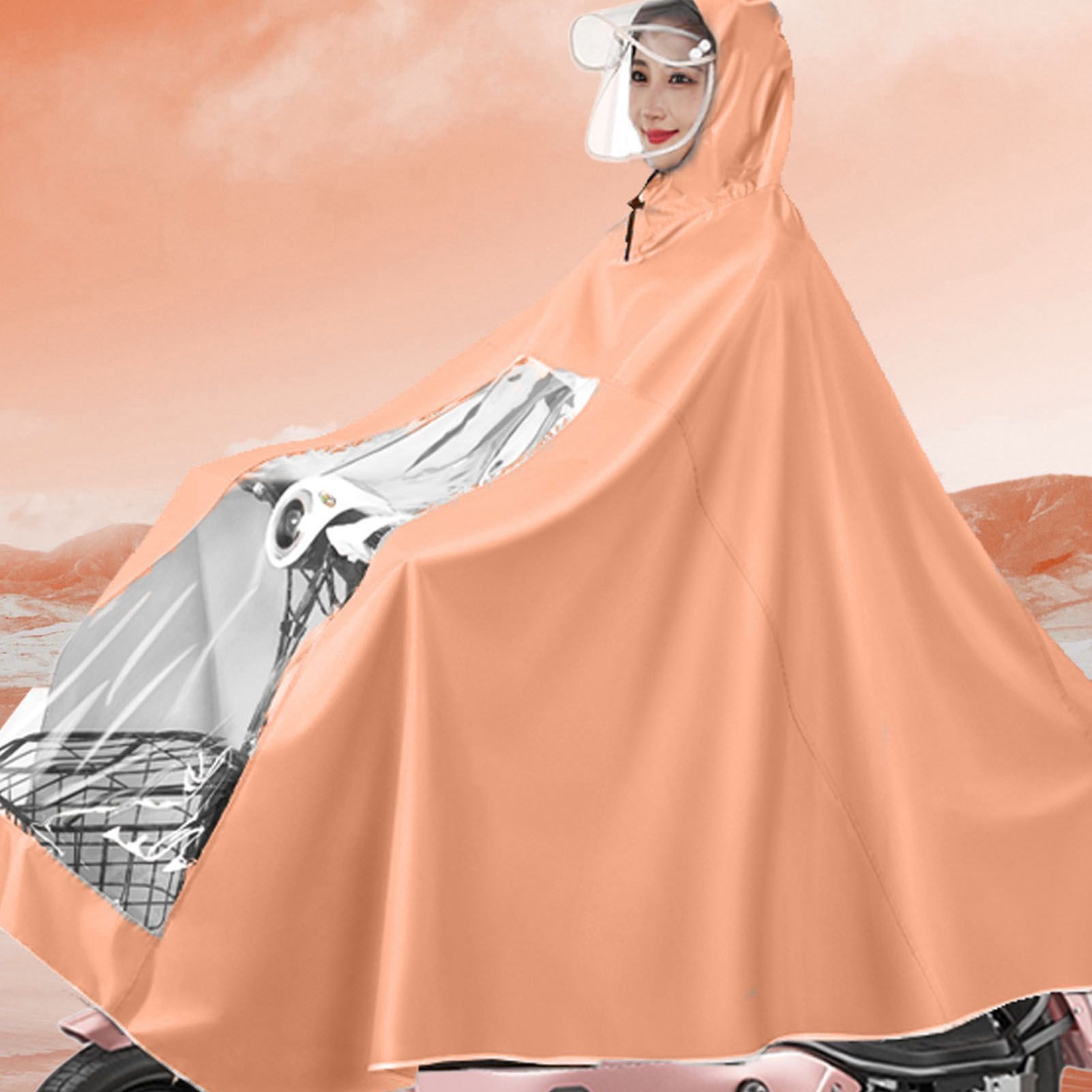 Electric Motorcycle Rain Cape Extended Full Body with Helmet Rainstorm Proof for Mobility Scooter Bicycle Cycling Orange XXXXL - Image 3
