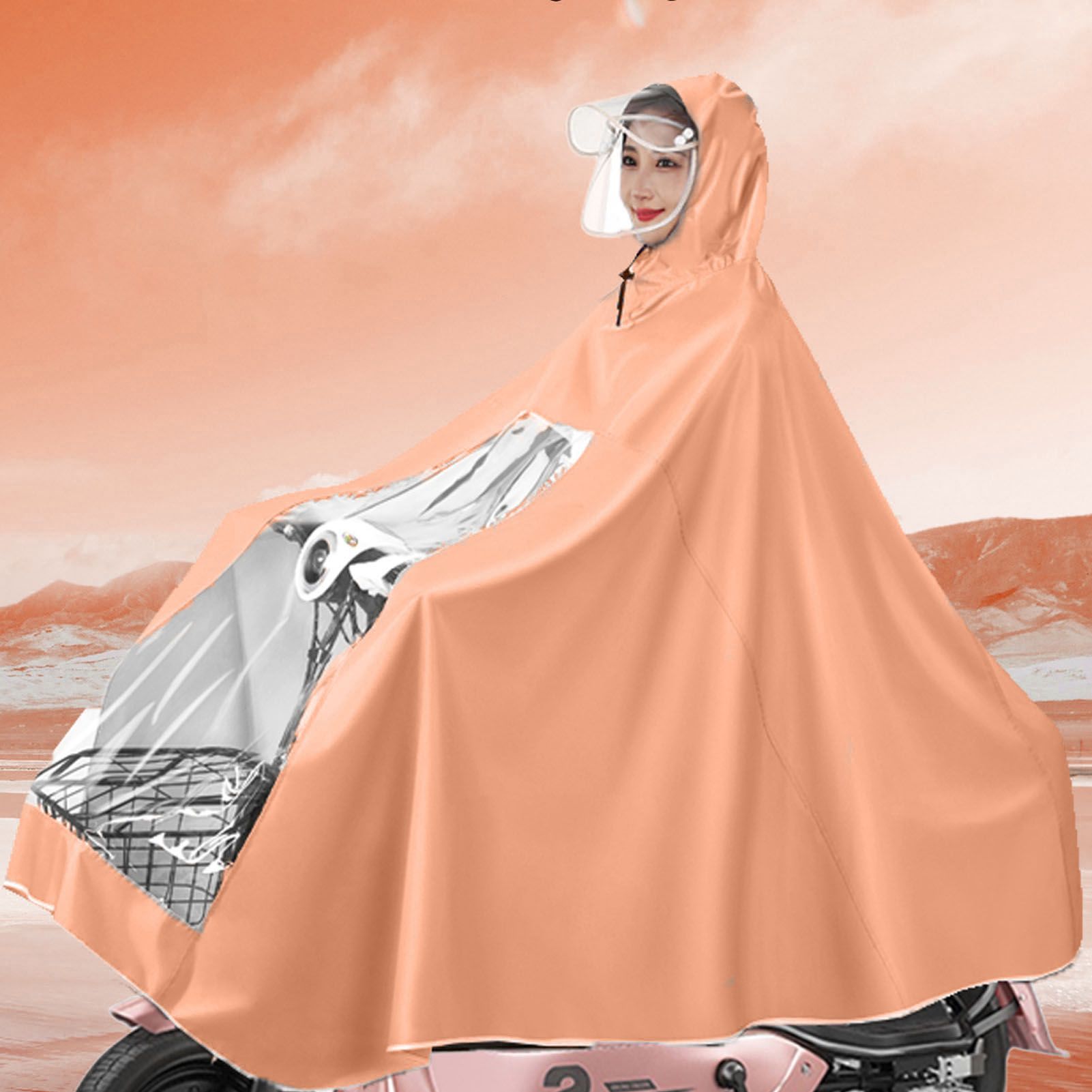 Electric Motorcycle Rain Cape Extended Full Body with Helmet Rainstorm Proof for Mobility Scooter Bicycle Cycling Orange XXXXL - Image 4