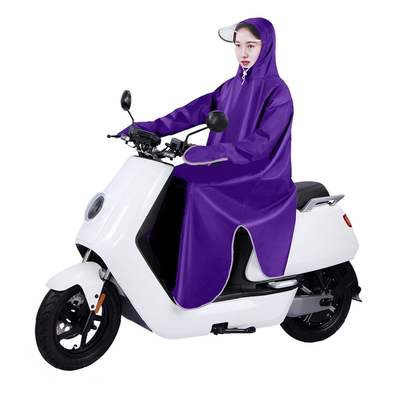 Electric Bike Raincoat Enlarged Protection Oxford Cloth Adults Sleeve Rain Poncho for Cycling Purple 5XL - Image 1