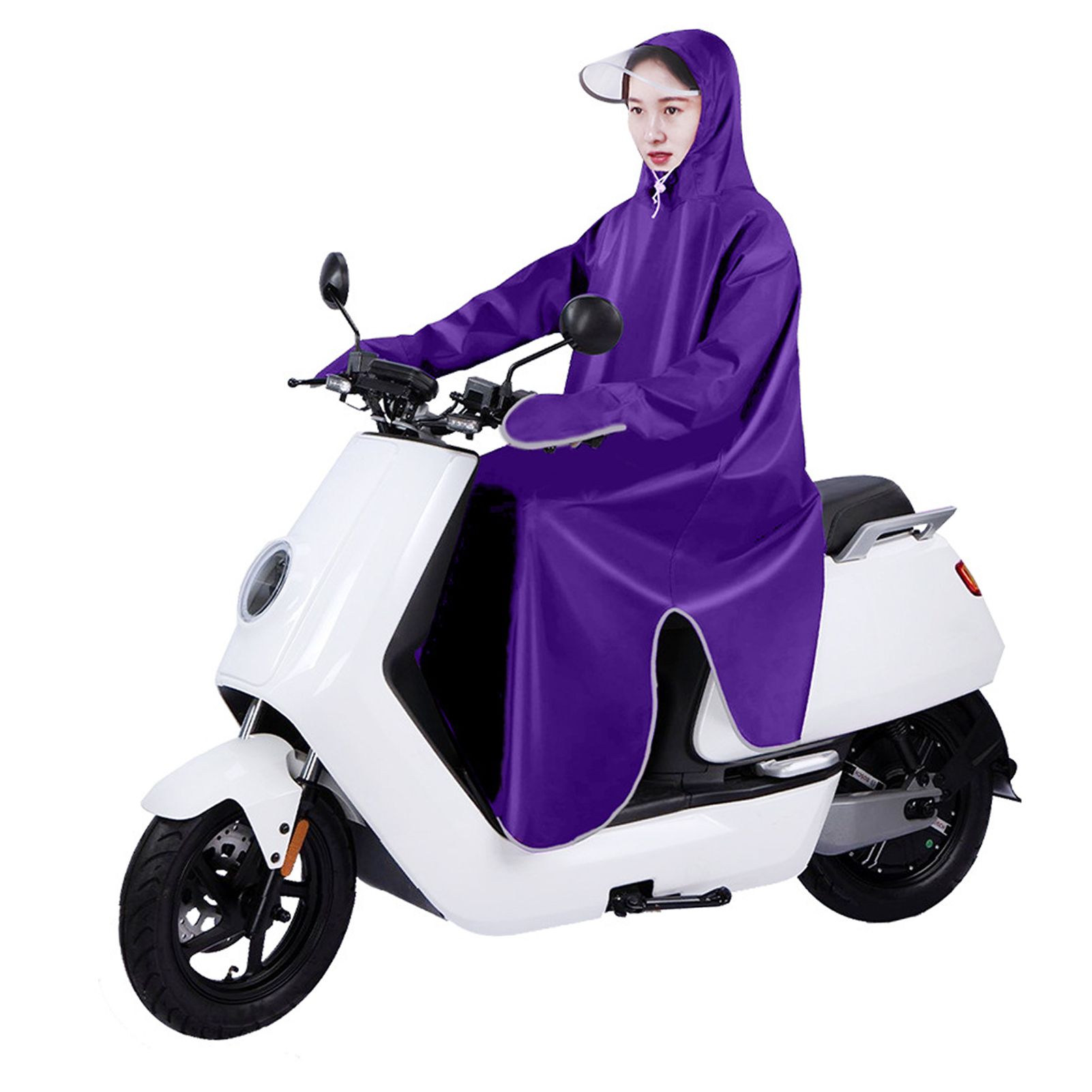 Electric Bike Raincoat Enlarged Protection Oxford Cloth Adults Sleeve Rain Poncho for Cycling Purple 5XL - Image 2