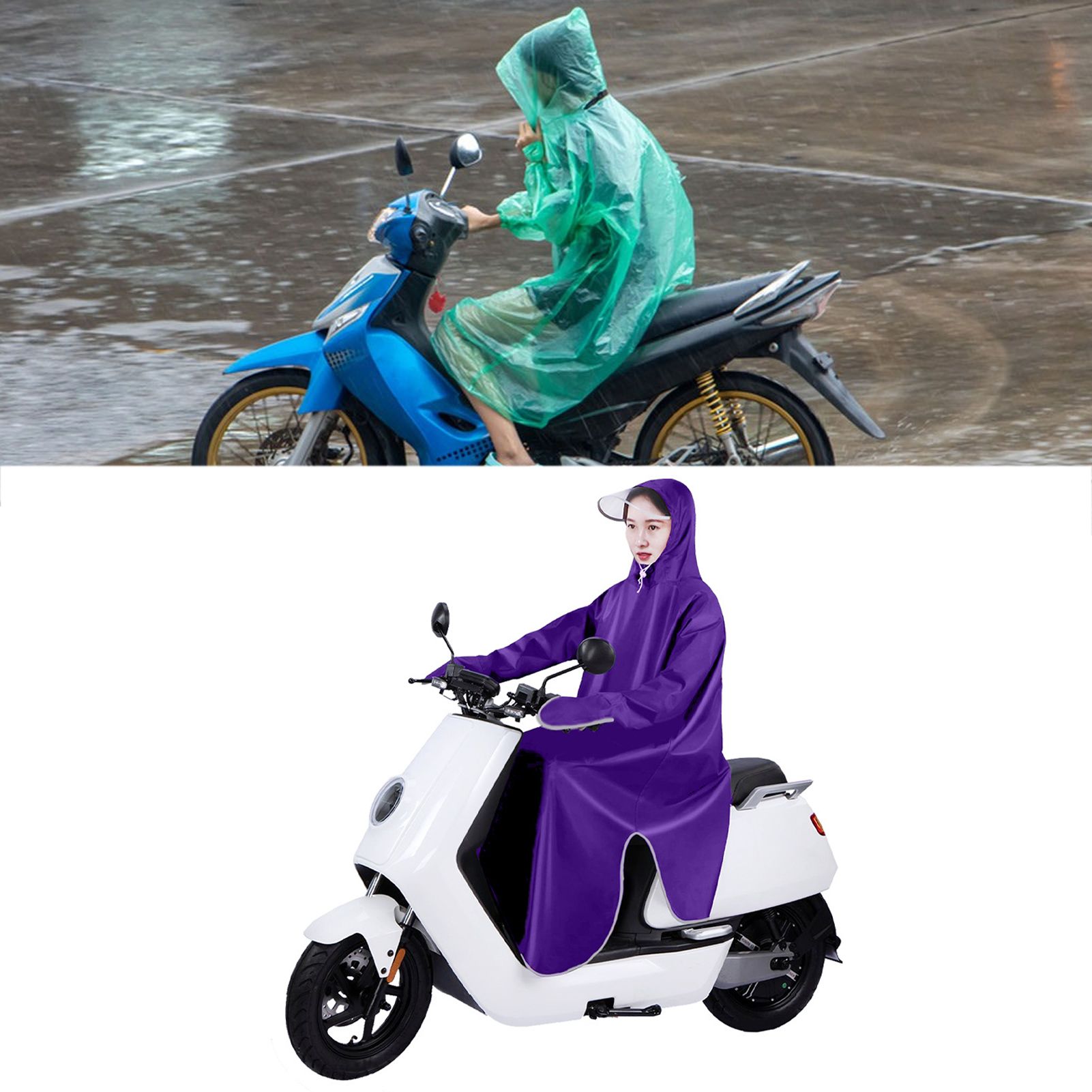 Electric Bike Raincoat Enlarged Protection Oxford Cloth Adults Sleeve Rain Poncho for Cycling Purple 5XL - Image 5
