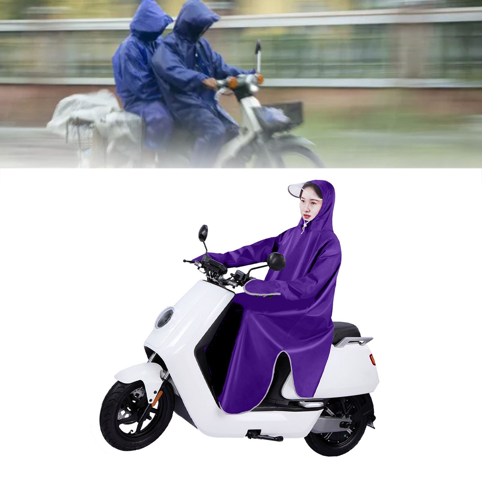 Electric Bike Raincoat Enlarged Protection Oxford Cloth Adults Sleeve Rain Poncho for Cycling Purple 5XL - Image 6