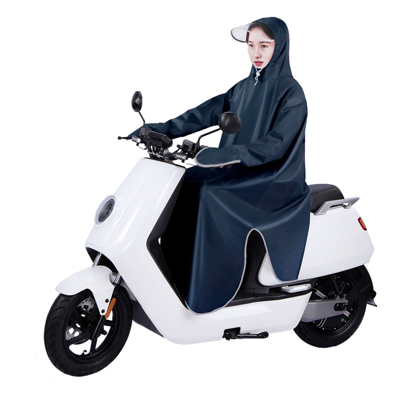Electric Bike Raincoat Enlarged Protection Oxford Cloth Adults Sleeve Rain Poncho for Cycling Navy Blue 5XL - Image 1