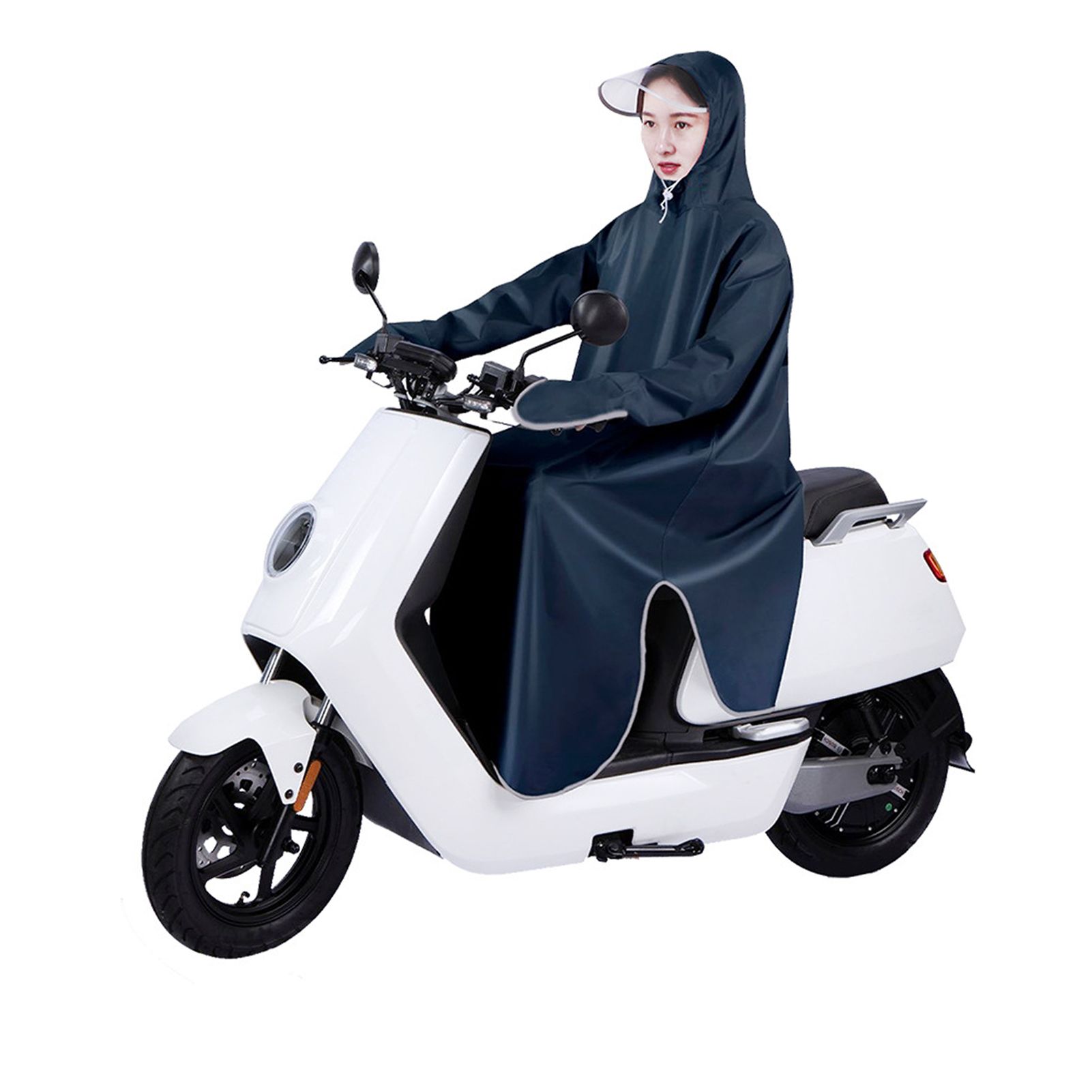 Electric Bike Raincoat Enlarged Protection Oxford Cloth Adults Sleeve Rain Poncho for Cycling Navy Blue 5XL - Image 2