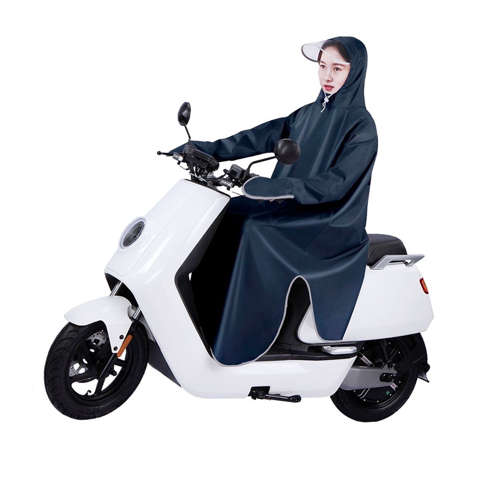 Electric Bike Raincoat Enlarged Protection Oxford Cloth Adults Sleeve Rain Poncho for Cycling Navy Blue 5XL - Image 3
