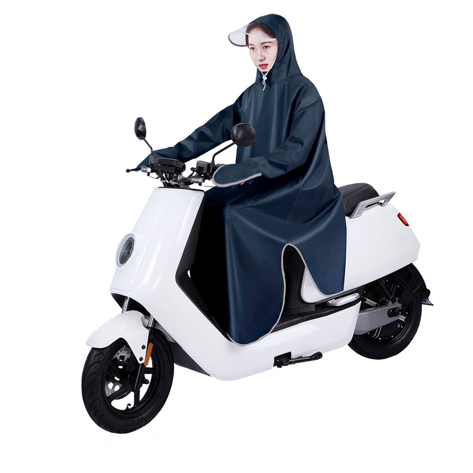 Electric Bike Raincoat Enlarged Protection Oxford Cloth Adults Sleeve Rain Poncho for Cycling Navy Blue 5XL - Image 4