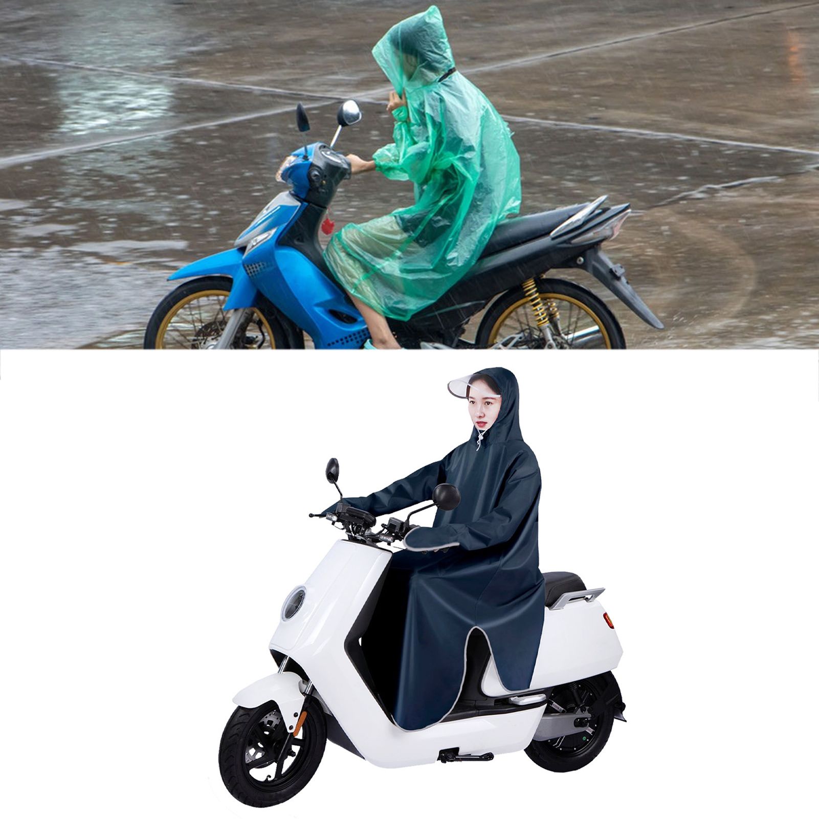 Electric Bike Raincoat Enlarged Protection Oxford Cloth Adults Sleeve Rain Poncho for Cycling Navy Blue 5XL - Image 5