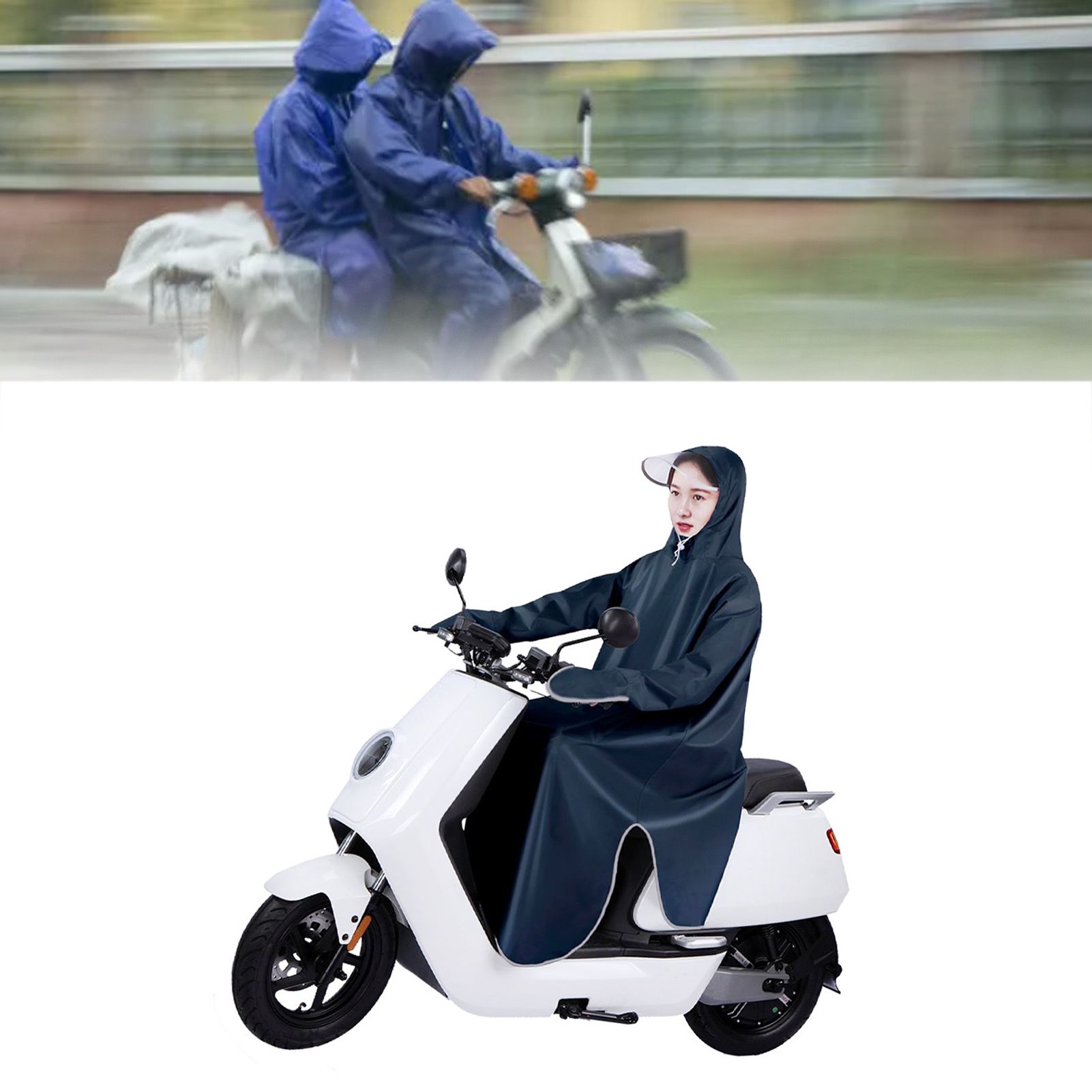 Electric Bike Raincoat Enlarged Protection Oxford Cloth Adults Sleeve Rain Poncho for Cycling Navy Blue 5XL - Image 6