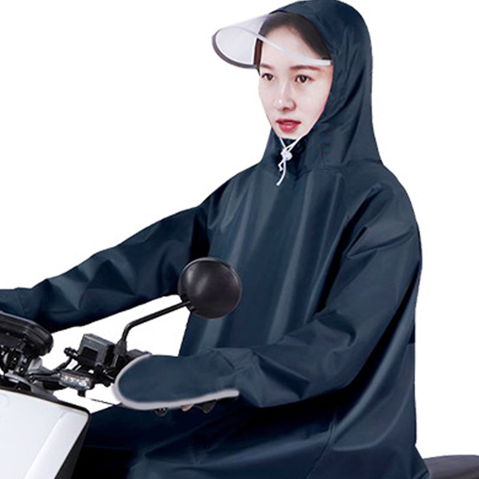 Electric Bike Raincoat Enlarged Protection Oxford Cloth Adults Sleeve Rain Poncho for Cycling Navy Blue 5XL - Image 7