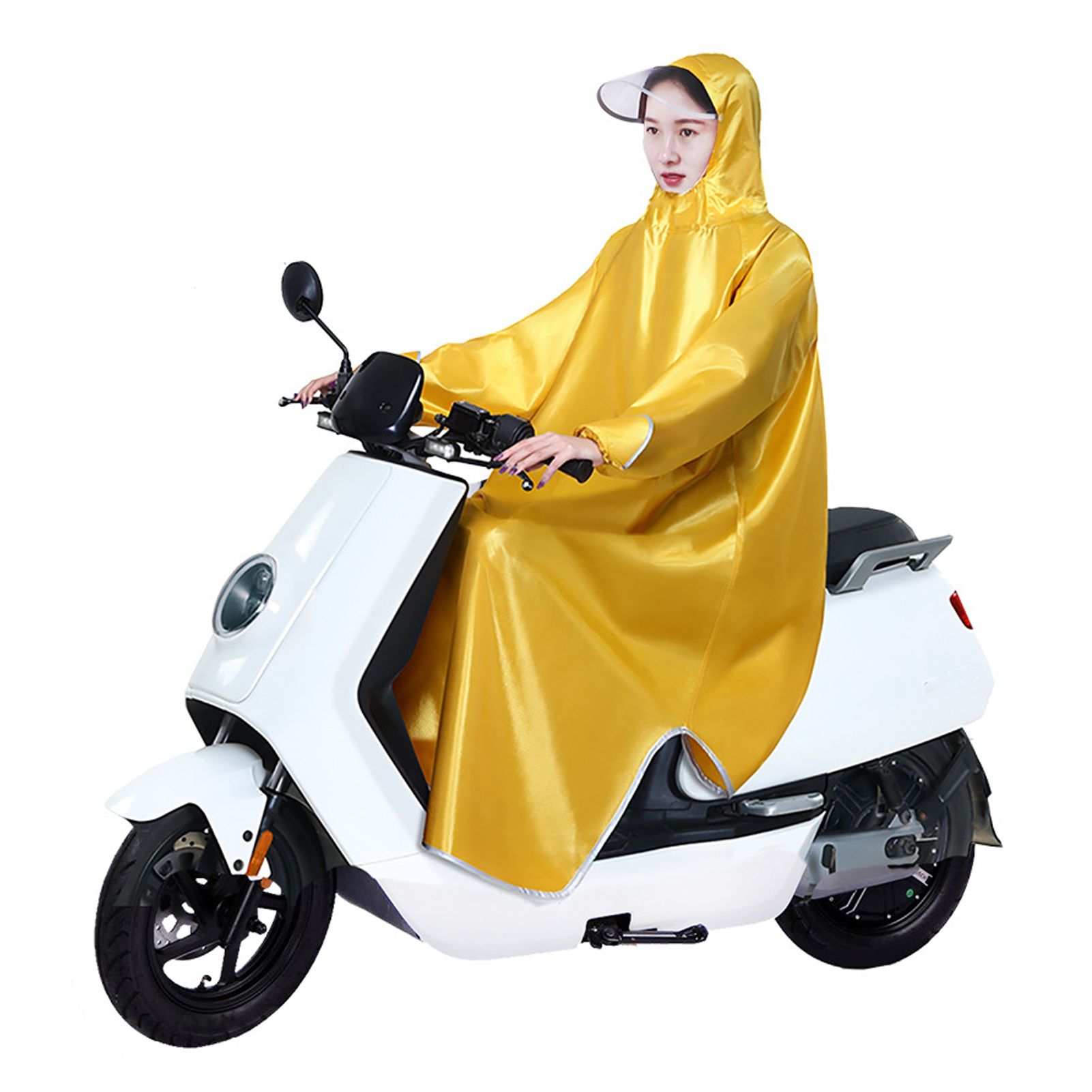 Electric Bike Raincoat Enlarged Protection Oxford Cloth Adults Sleeve Rain Poncho for Cycling Golden Yellow 5XL - Image 1