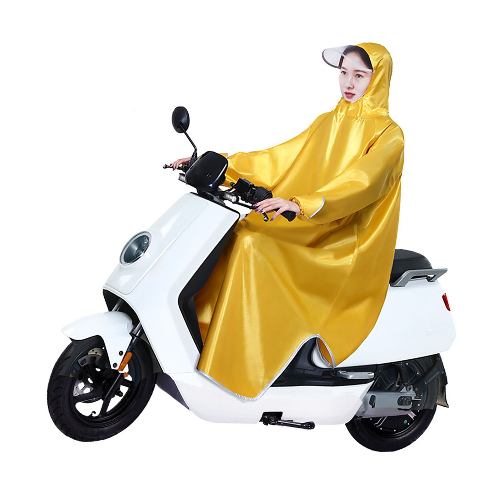Electric Bike Raincoat Enlarged Protection Oxford Cloth Adults Sleeve Rain Poncho for Cycling Golden Yellow 5XL - Image 2