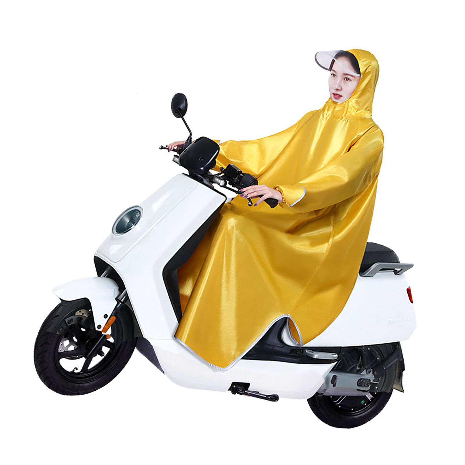 Electric Bike Raincoat Enlarged Protection Oxford Cloth Adults Sleeve Rain Poncho for Cycling Golden Yellow 5XL - Image 3