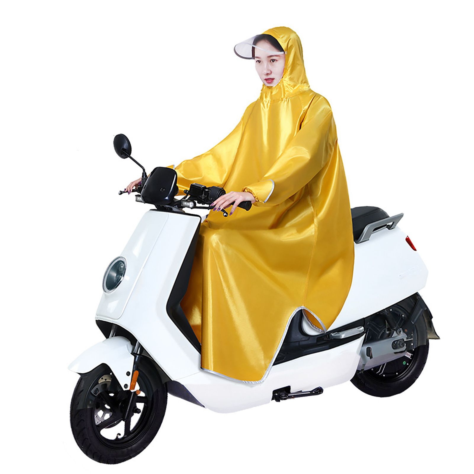 Electric Bike Raincoat Enlarged Protection Oxford Cloth Adults Sleeve Rain Poncho for Cycling Golden Yellow 5XL - Image 4