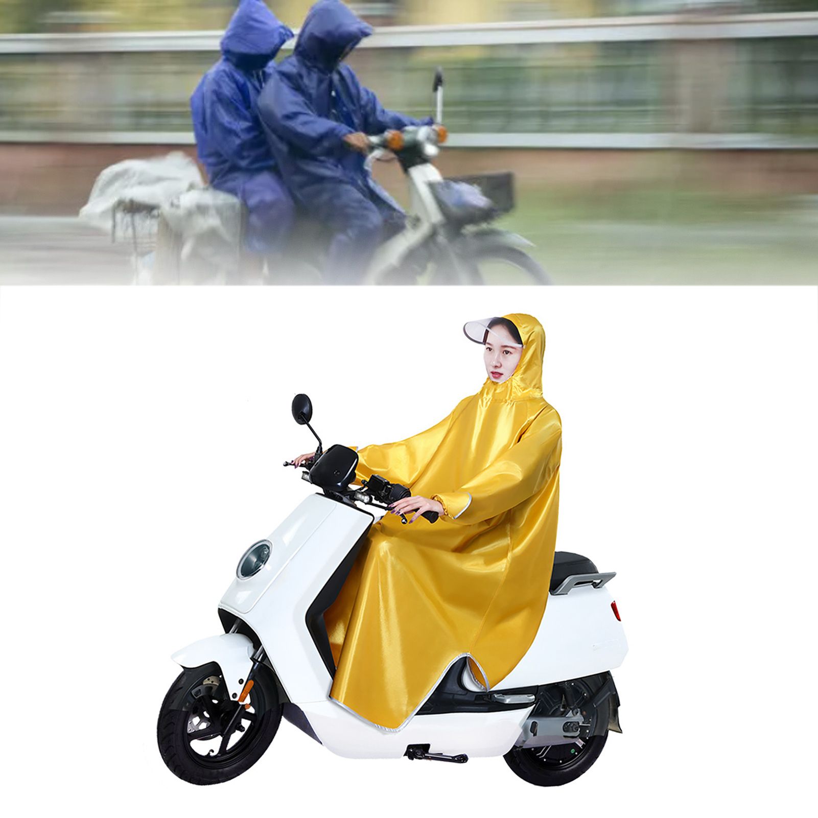 Electric Bike Raincoat Enlarged Protection Oxford Cloth Adults Sleeve Rain Poncho for Cycling Golden Yellow 5XL - Image 6