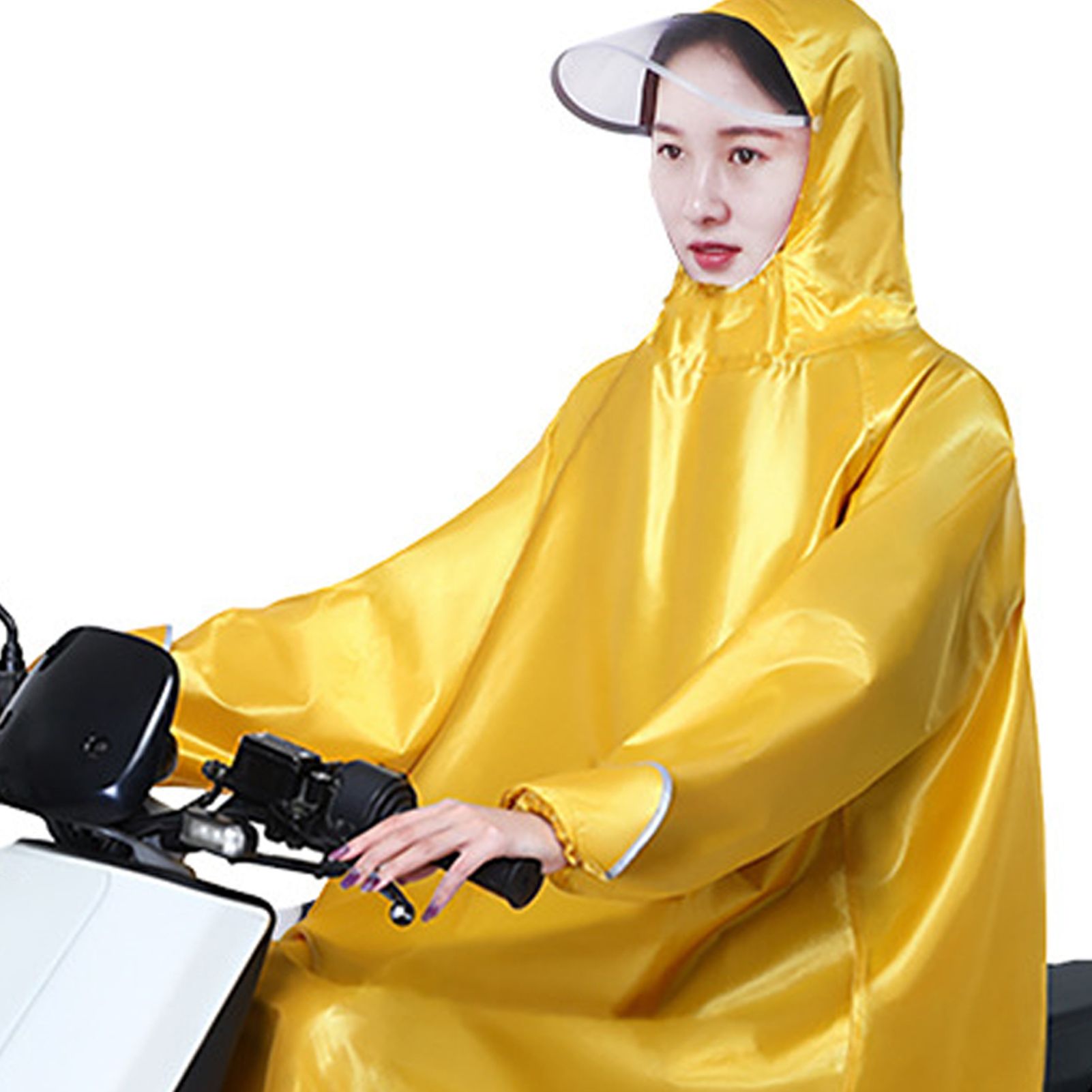 Electric Bike Raincoat Enlarged Protection Oxford Cloth Adults Sleeve Rain Poncho for Cycling Golden Yellow 5XL - Image 7