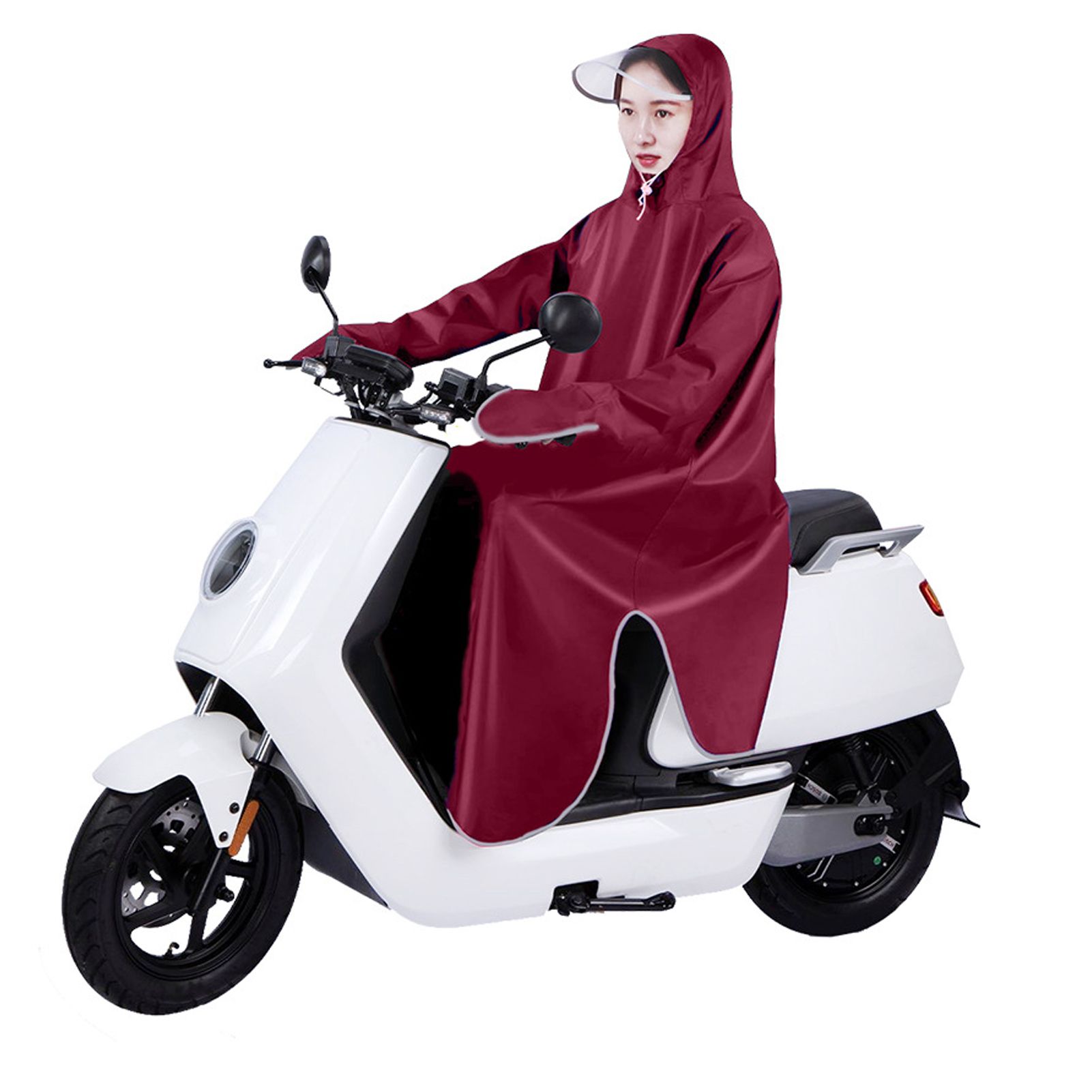 Electric Bike Raincoat Enlarged Protection Oxford Cloth Adults Sleeve Rain Poncho for Cycling Wine Red 5XL - Image 1