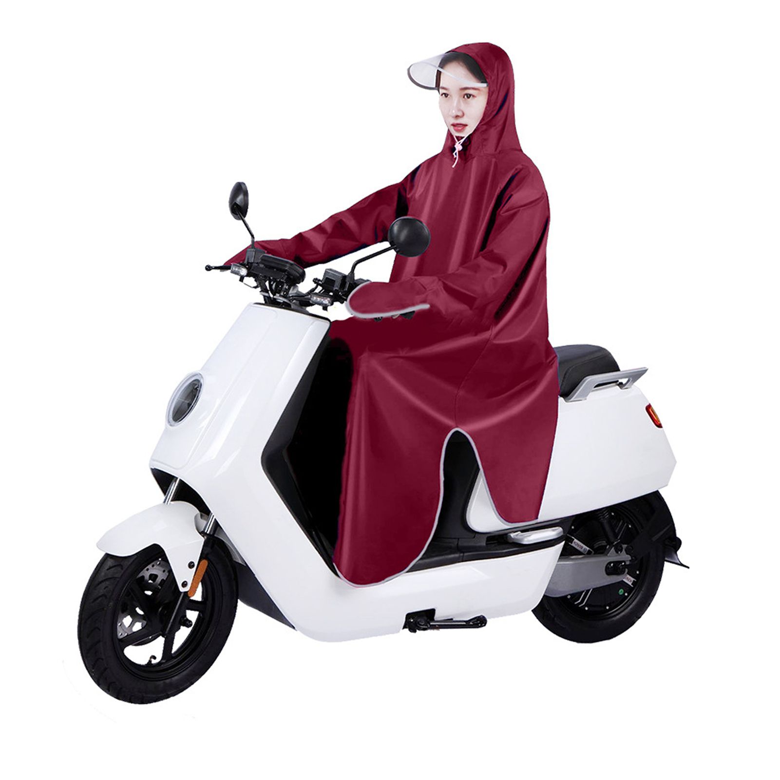 Electric Bike Raincoat Enlarged Protection Oxford Cloth Adults Sleeve Rain Poncho for Cycling Wine Red 5XL - Image 2