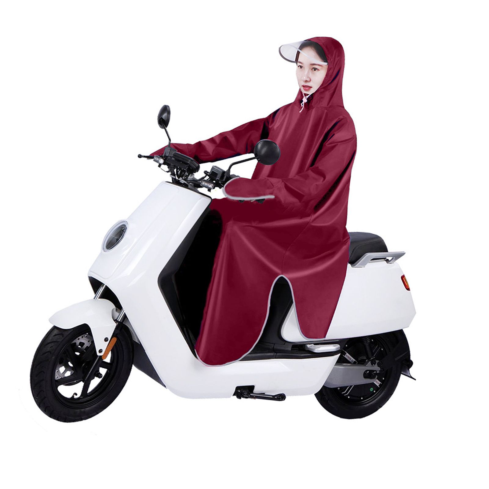 Electric Bike Raincoat Enlarged Protection Oxford Cloth Adults Sleeve Rain Poncho for Cycling Wine Red 5XL - Image 3