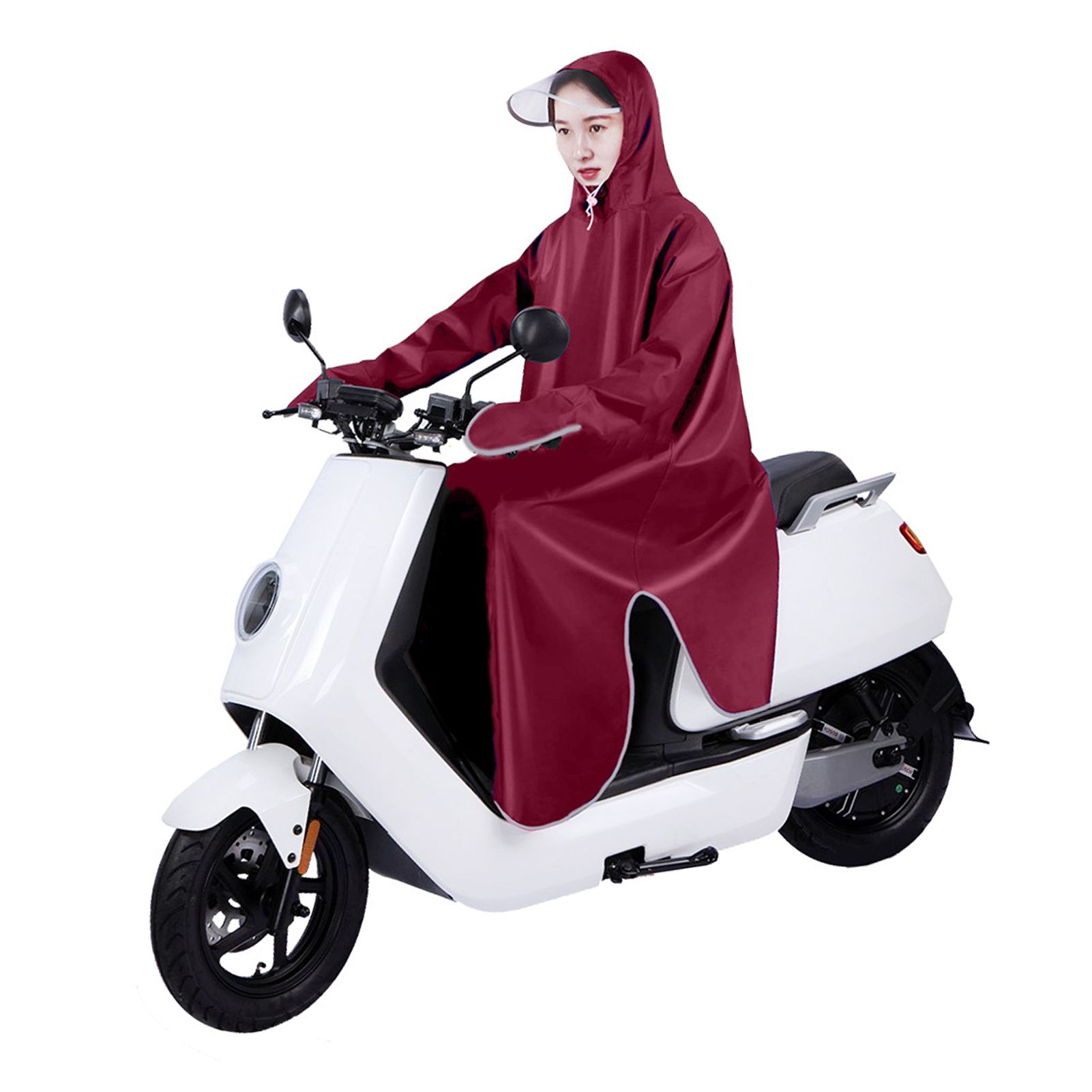 Electric Bike Raincoat Enlarged Protection Oxford Cloth Adults Sleeve Rain Poncho for Cycling Wine Red 5XL - Image 4