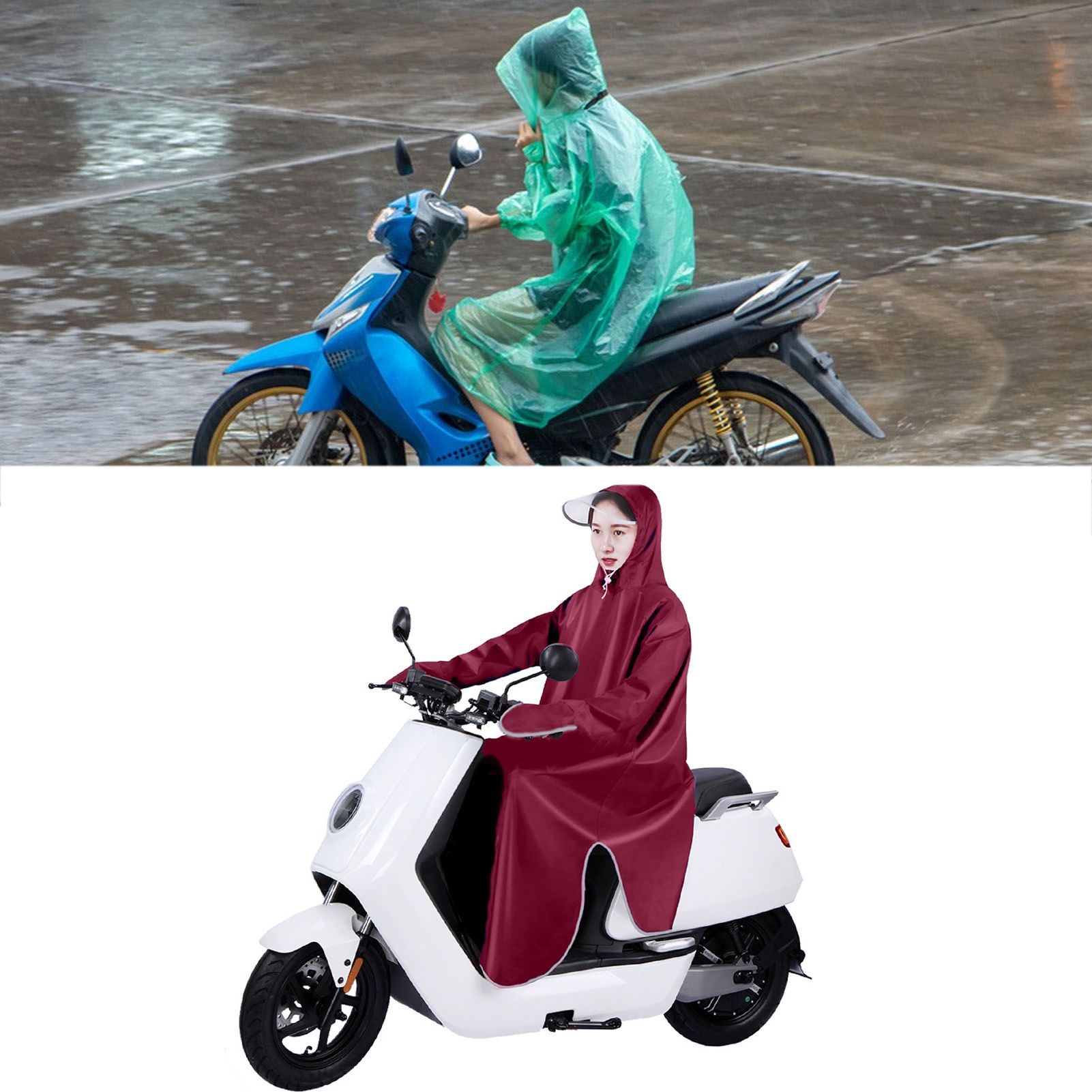 Electric Bike Raincoat Enlarged Protection Oxford Cloth Adults Sleeve Rain Poncho for Cycling Wine Red 5XL - Image 5