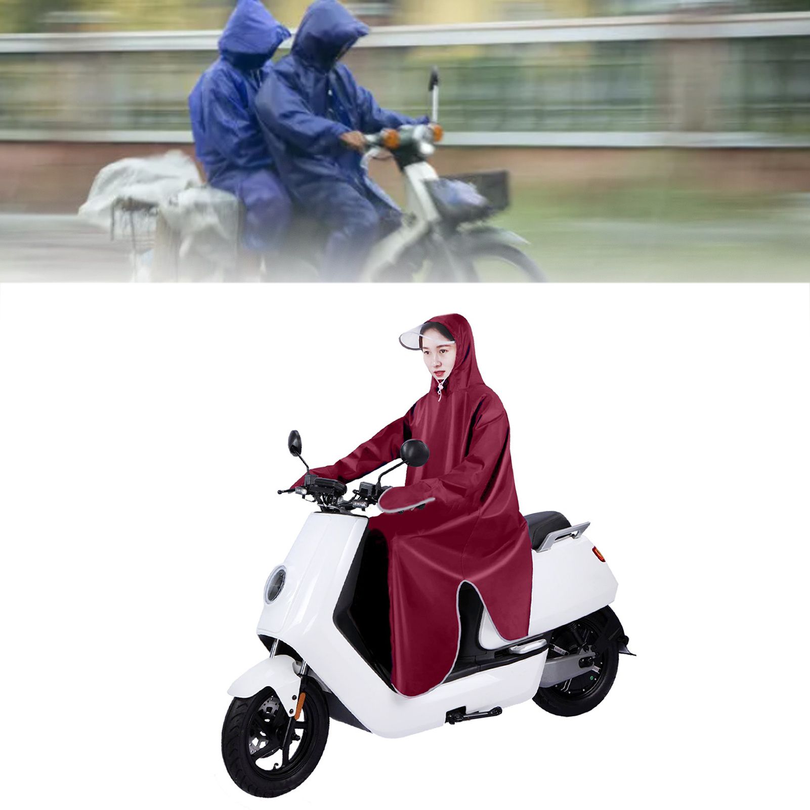 Electric Bike Raincoat Enlarged Protection Oxford Cloth Adults Sleeve Rain Poncho for Cycling Wine Red 5XL - Image 6