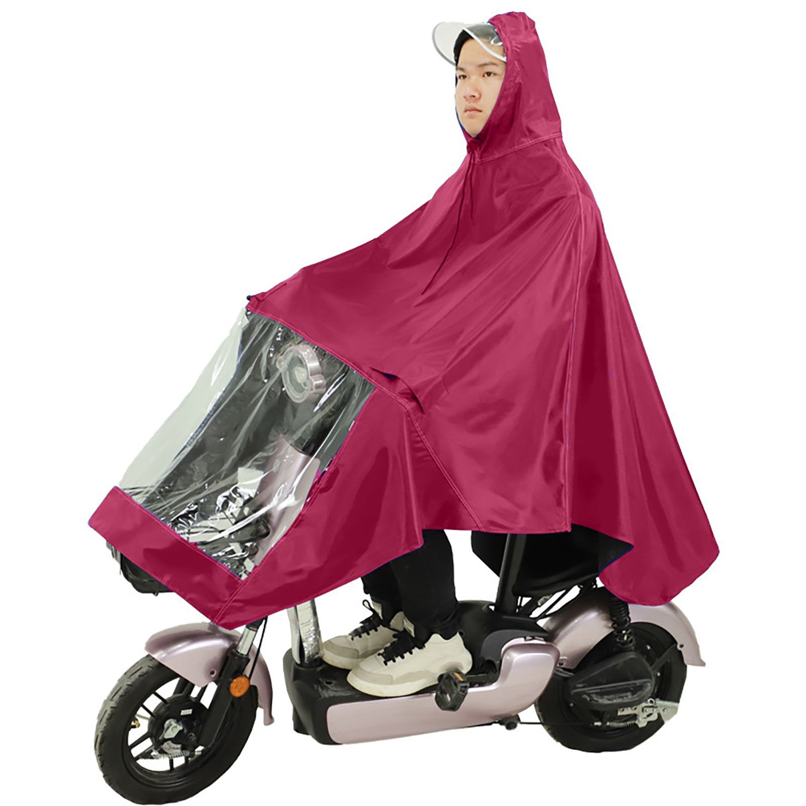Motorcycle Rain Poncho Rainstorm Protection Unisex Single Oxford Cloth Motorcycle Adult Raincoat for Electric Bike Jujube Red - Image 1
