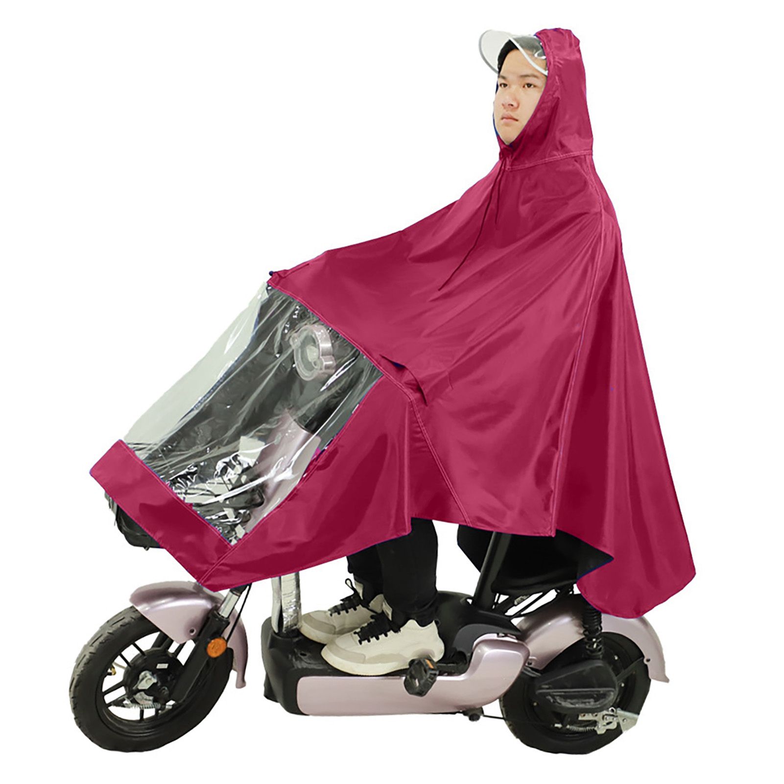 Motorcycle Rain Poncho Rainstorm Protection Unisex Single Oxford Cloth Motorcycle Adult Raincoat for Electric Bike Jujube Red - Image 2