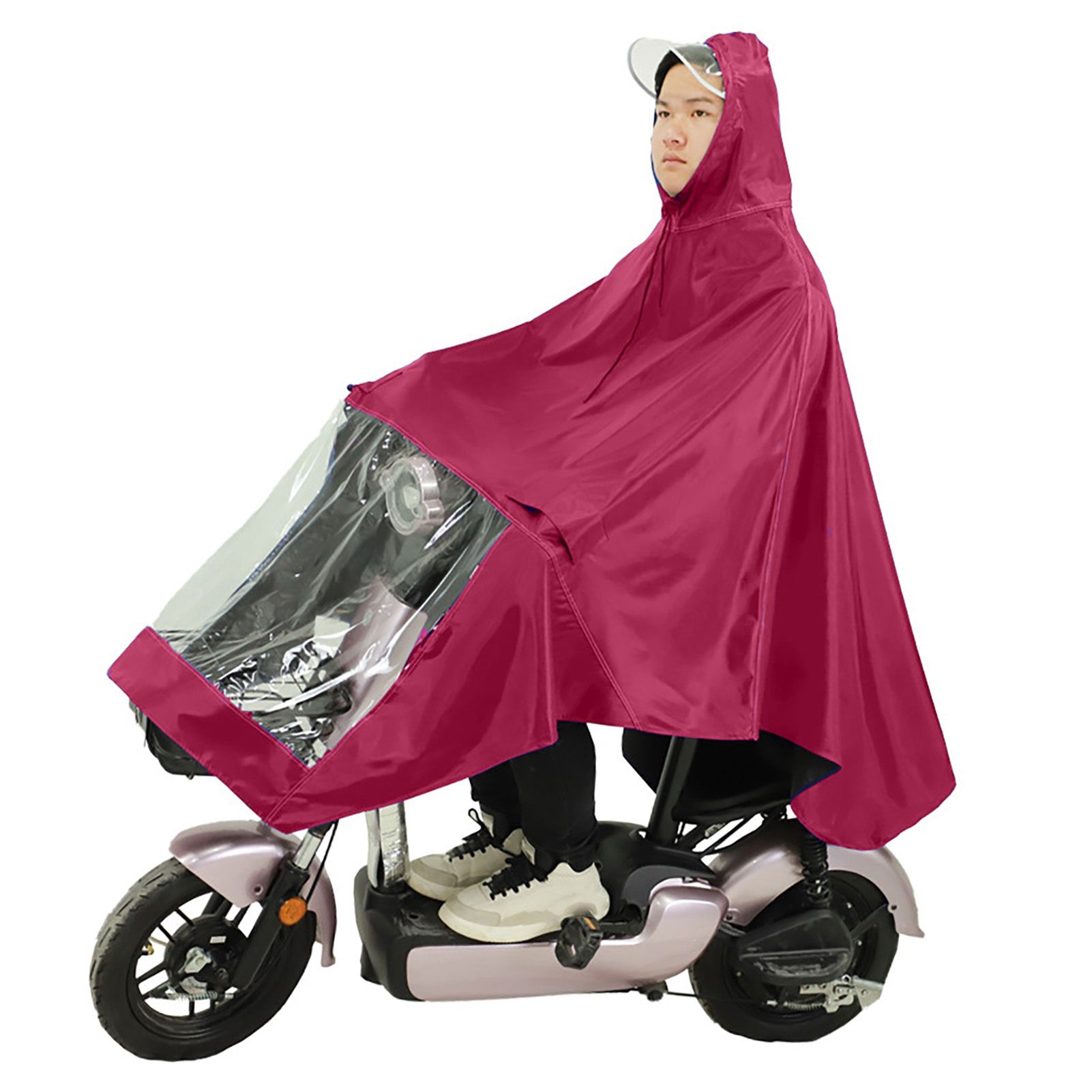 Motorcycle Rain Poncho Rainstorm Protection Unisex Single Oxford Cloth Motorcycle Adult Raincoat for Electric Bike Jujube Red - Image 3
