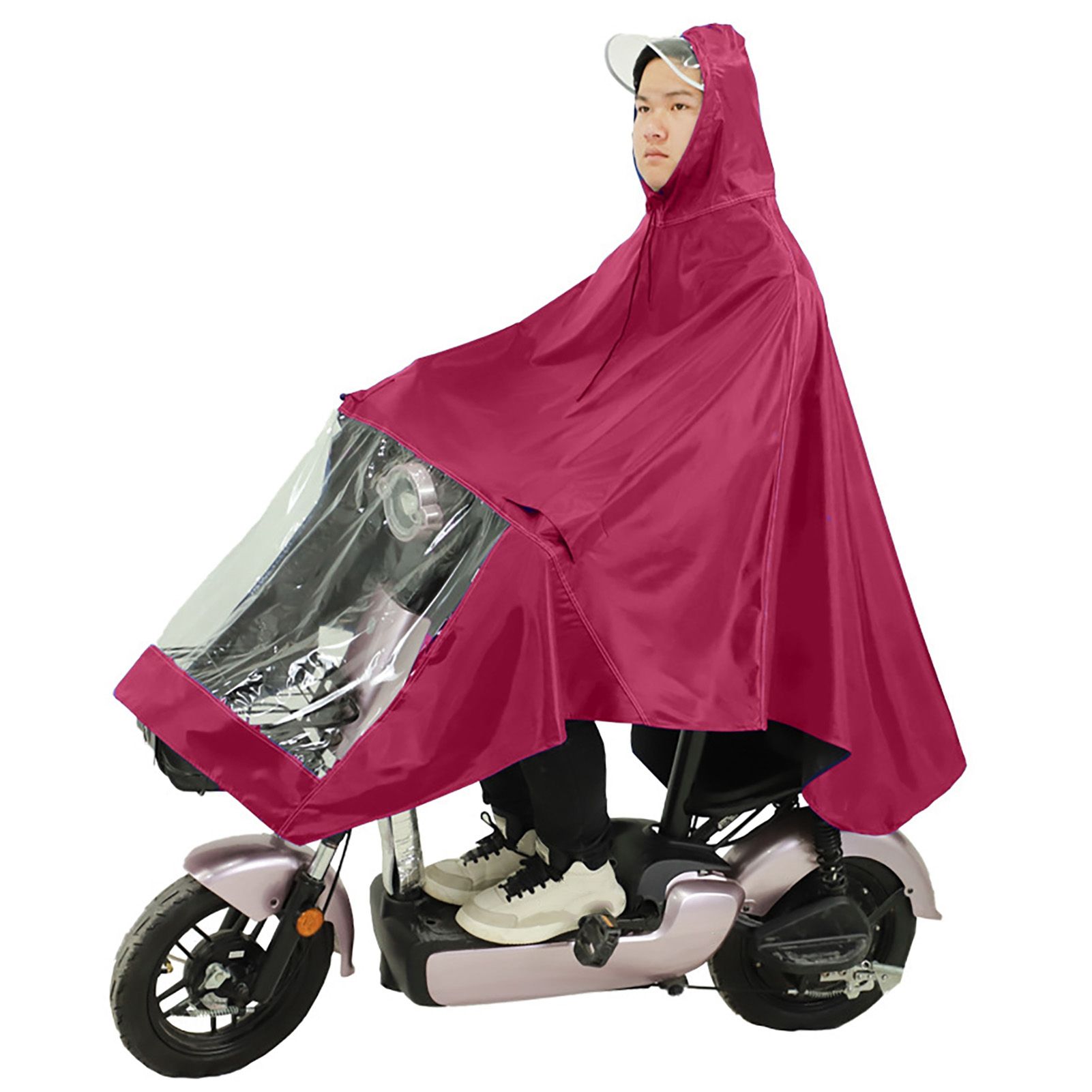 Motorcycle Rain Poncho Rainstorm Protection Unisex Single Oxford Cloth Motorcycle Adult Raincoat for Electric Bike Jujube Red - Image 4