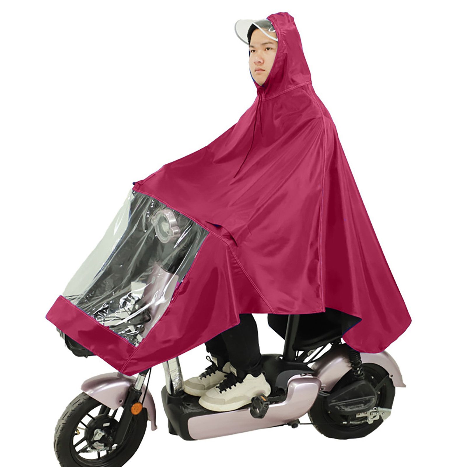 Motorcycle Rain Poncho Rainstorm Protection Unisex Single Oxford Cloth Motorcycle Adult Raincoat for Electric Bike Jujube Red - Image 5