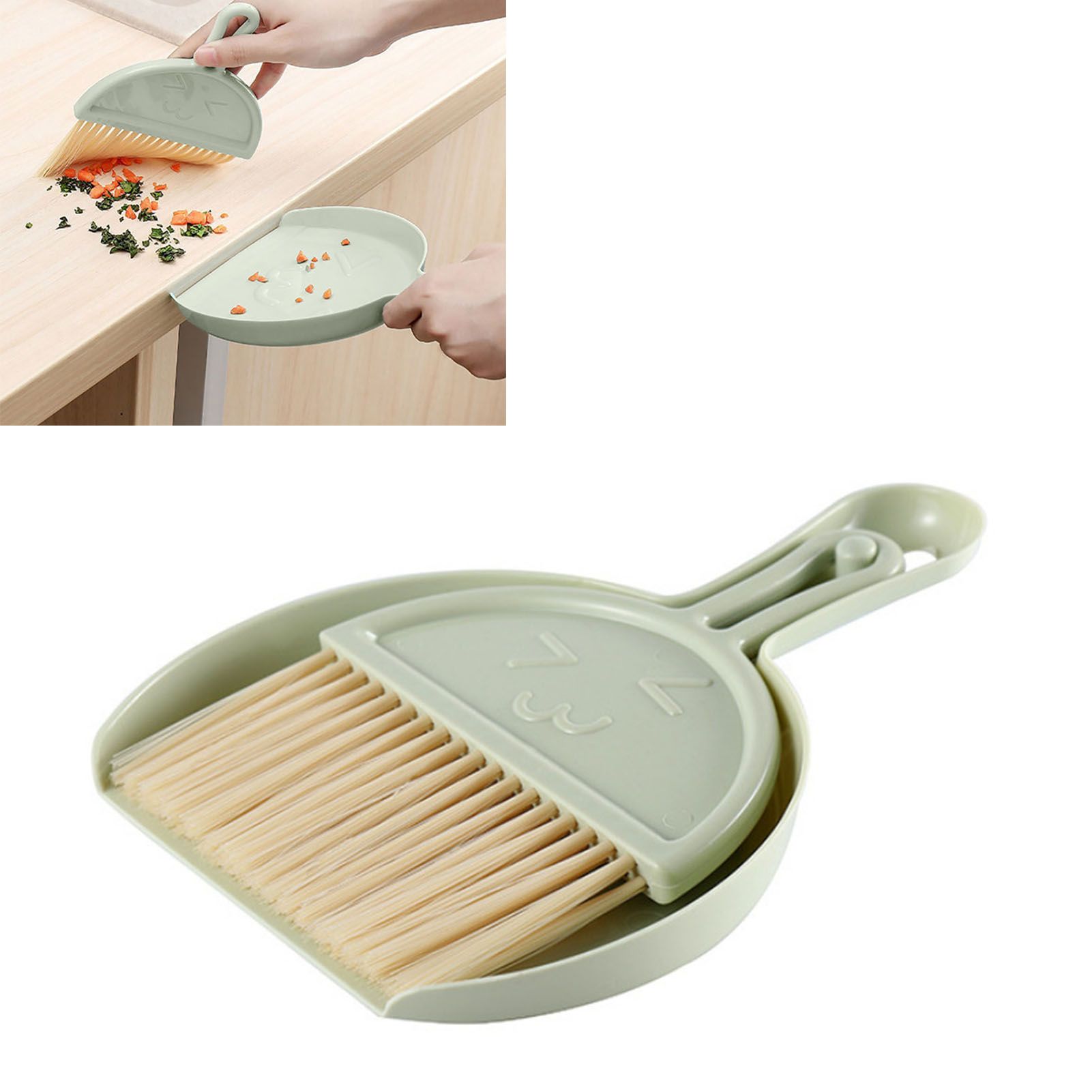 Mini Broom Dustpan Set Smile Face Plastic Handheld Efficient Cleaning Portable Tiny Brush Dustpan for Tabletop Office Green - Image 5