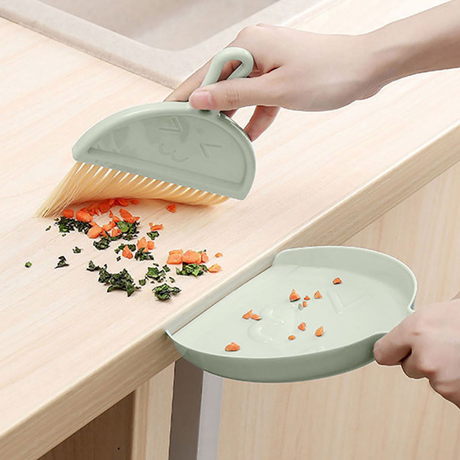 Mini Broom Dustpan Set Smile Face Plastic Handheld Efficient Cleaning Portable Tiny Brush Dustpan for Tabletop Office Green - Image 8