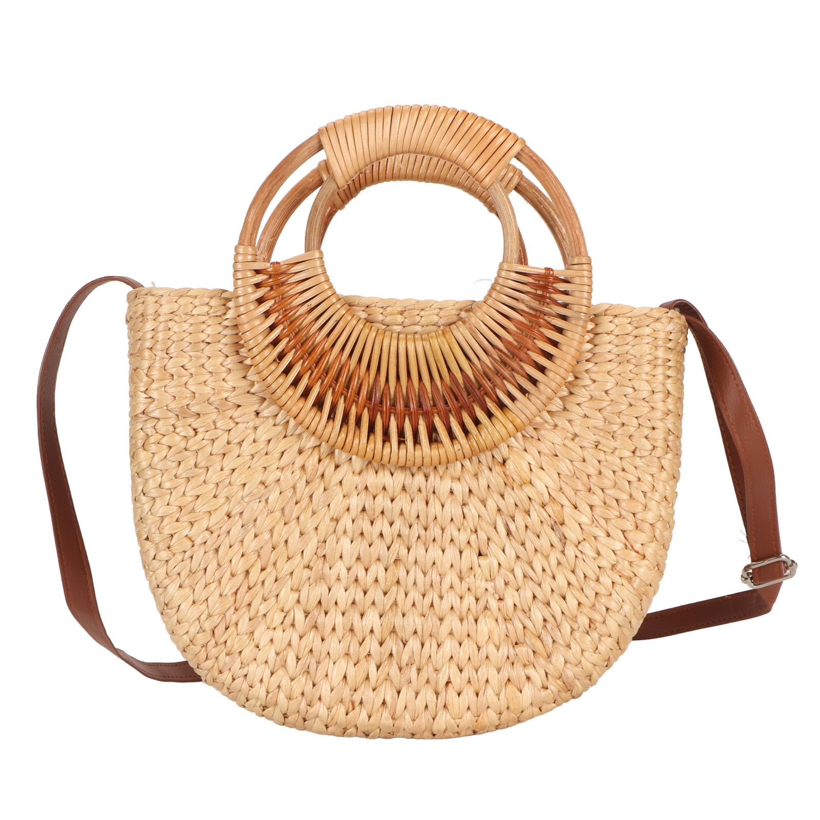 Women Rattan Bag Retro Fashion Small Semicircle Handwoven Straw Shoulder Bag Clutch Bag for Beach Travel - Image 1