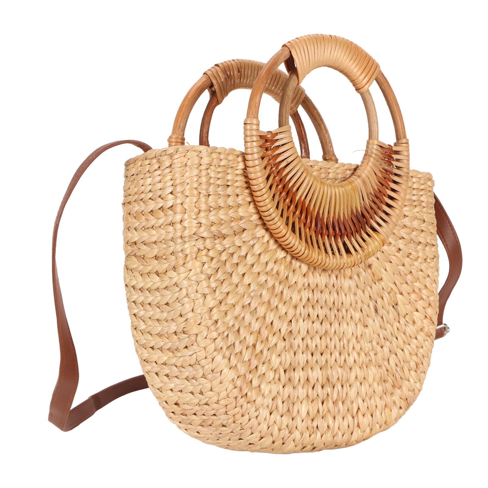 Women Rattan Bag Retro Fashion Small Semicircle Handwoven Straw Shoulder Bag Clutch Bag for Beach Travel - Image 2