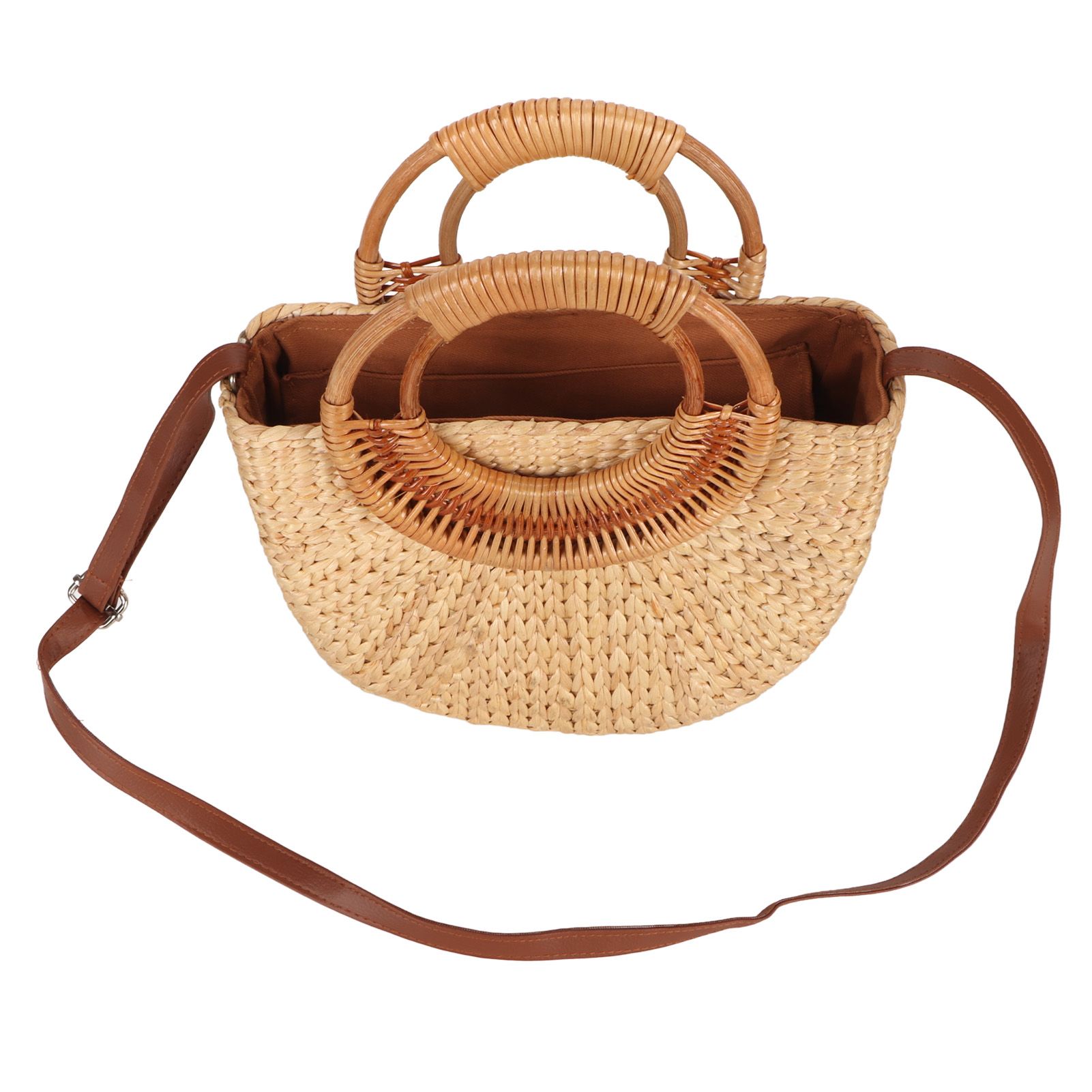 Women Rattan Bag Retro Fashion Small Semicircle Handwoven Straw Shoulder Bag Clutch Bag for Beach Travel - Image 3