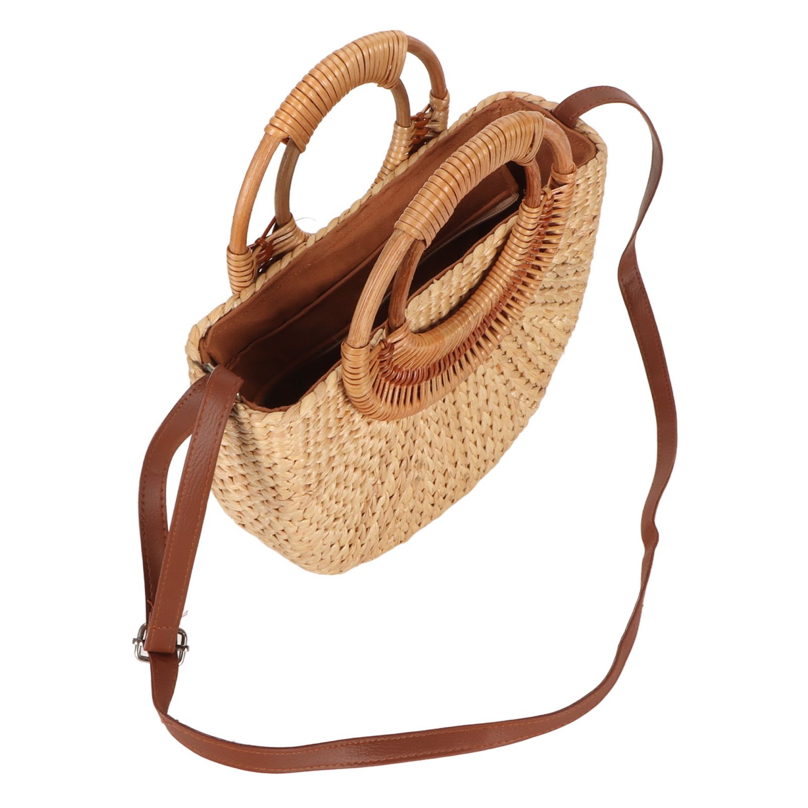 Women Rattan Bag Retro Fashion Small Semicircle Handwoven Straw Shoulder Bag Clutch Bag for Beach Travel - Image 4