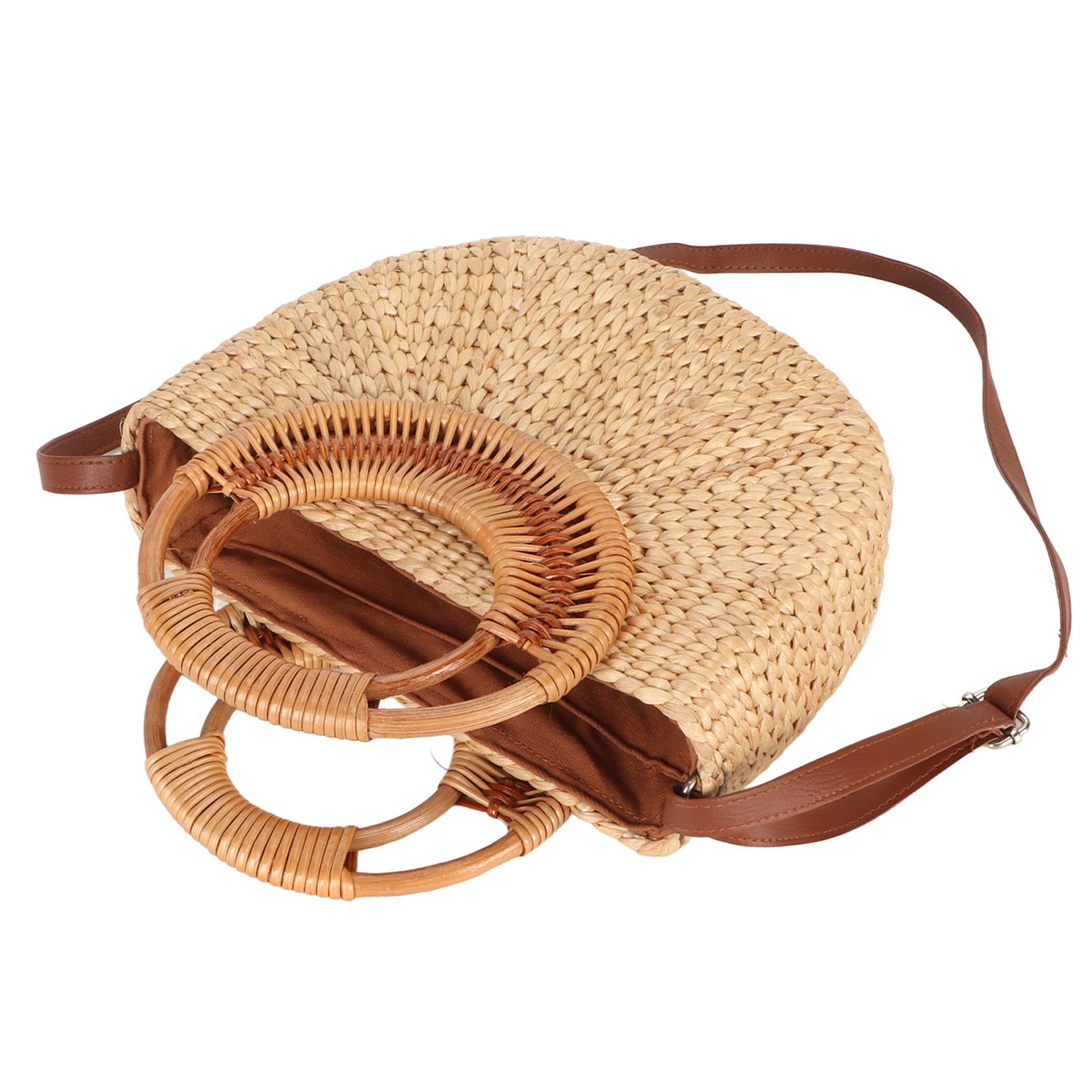 Women Rattan Bag Retro Fashion Small Semicircle Handwoven Straw Shoulder Bag Clutch Bag for Beach Travel - Image 5