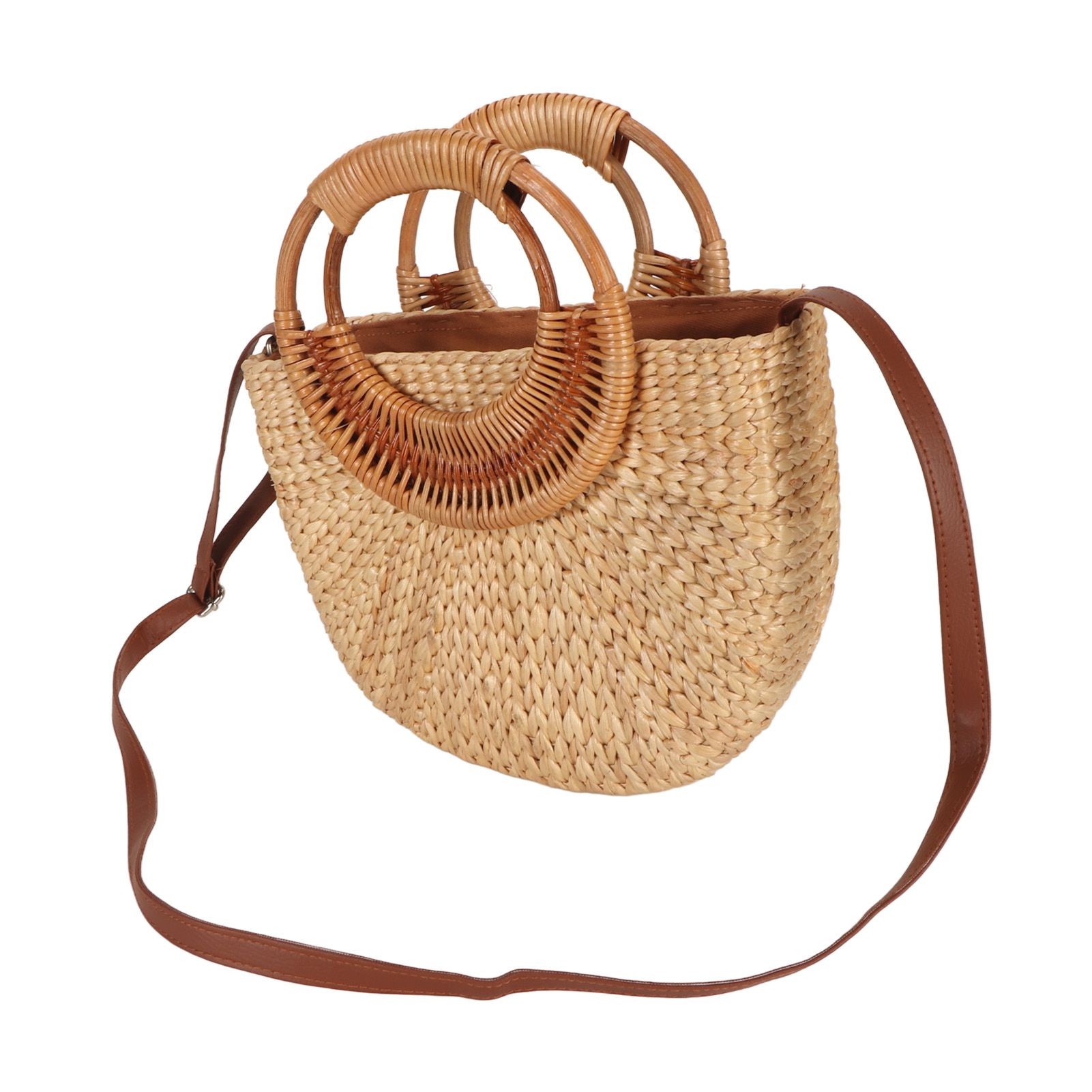 Women Rattan Bag Retro Fashion Small Semicircle Handwoven Straw Shoulder Bag Clutch Bag for Beach Travel - Image 6